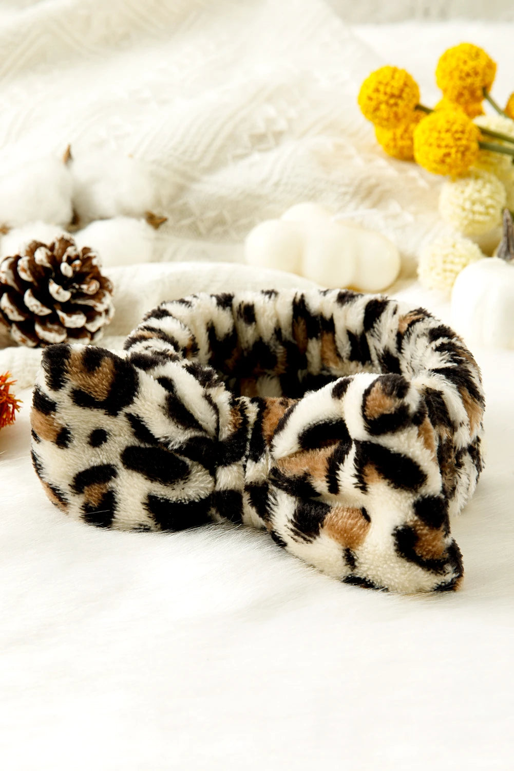 Parchment Leopard Print Bow Knot Wide Elastic Headband