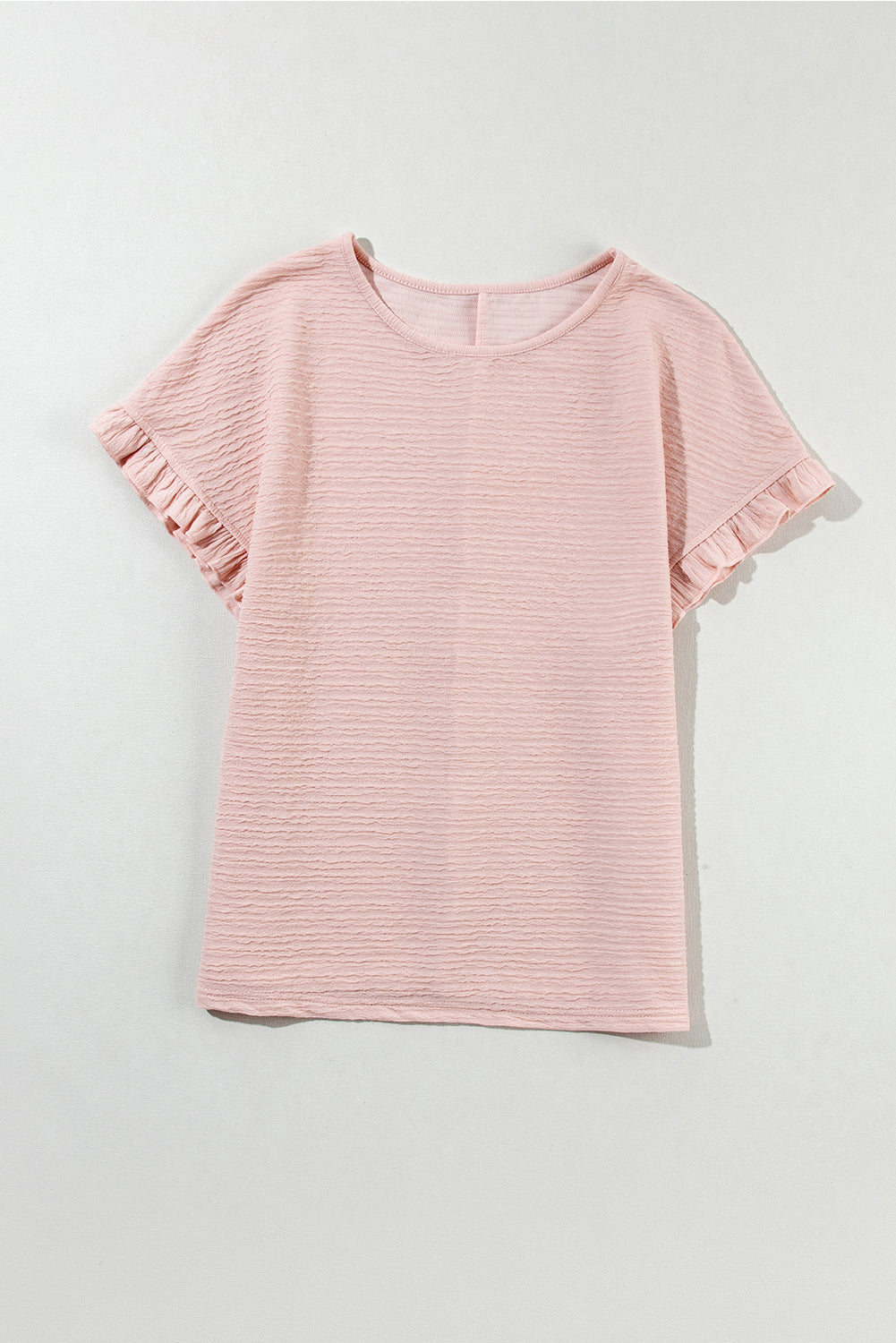 Solid Textured Ruffled Short Sleeve Blouse