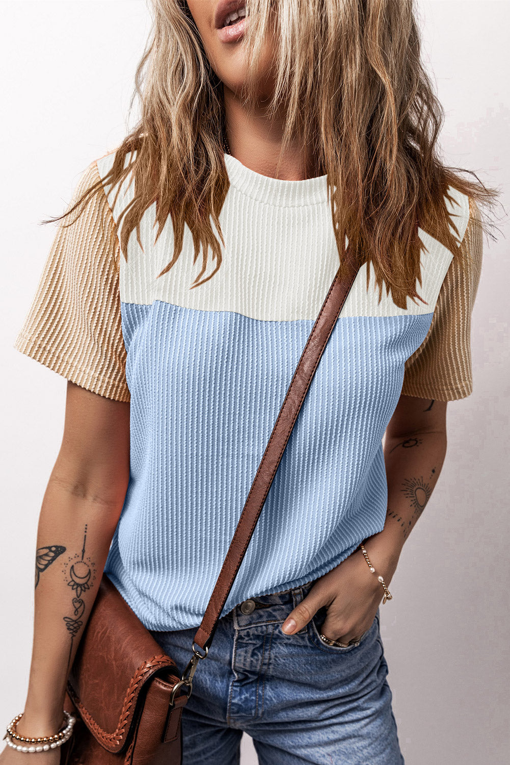 Women's Rib Textured Colorblock T Shirt