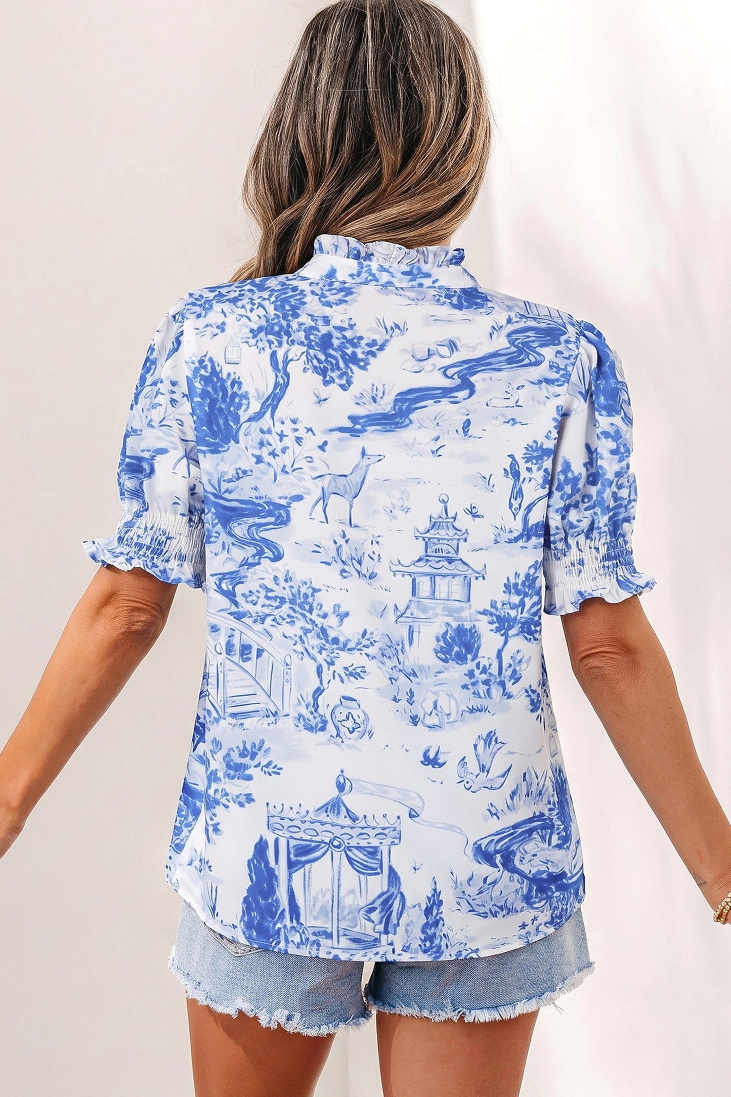 Striped Polyester Blouse Abstract Shift Short Sleeve