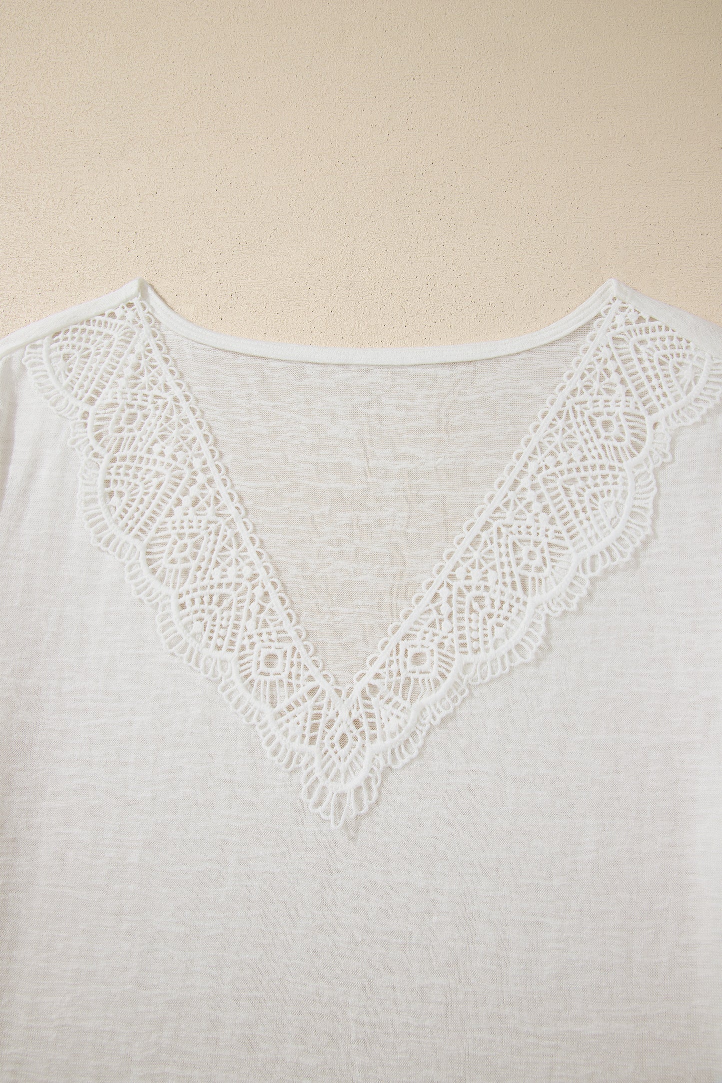 Patchwork Lace Viscose Tee Casual Summer V-Neck Top