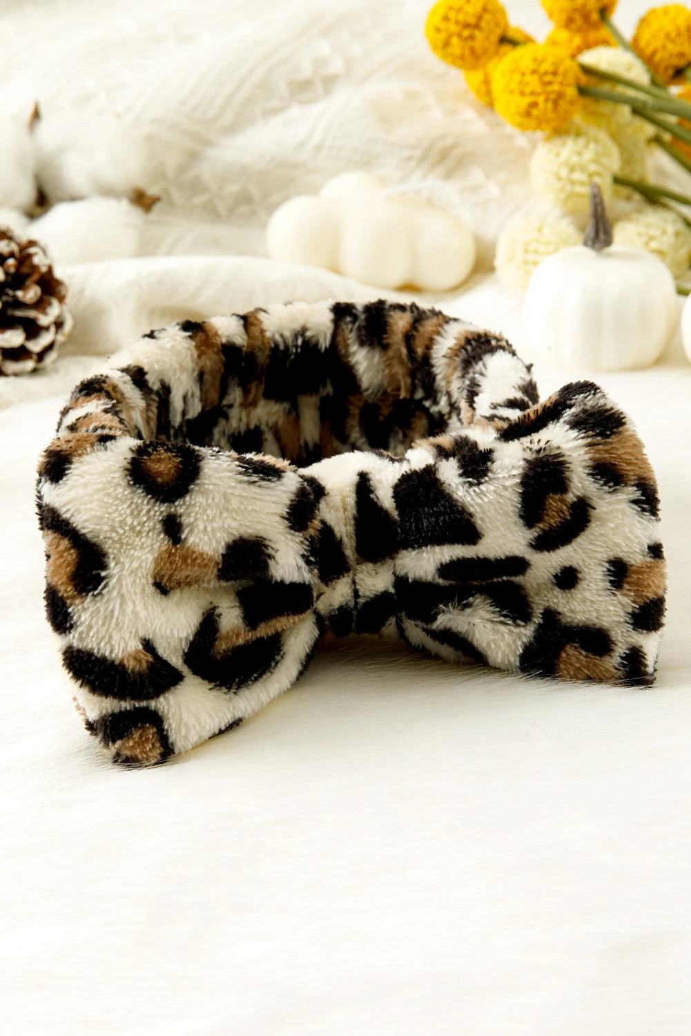 Parchment Leopard Print Bow Knot Wide Elastic Headband
