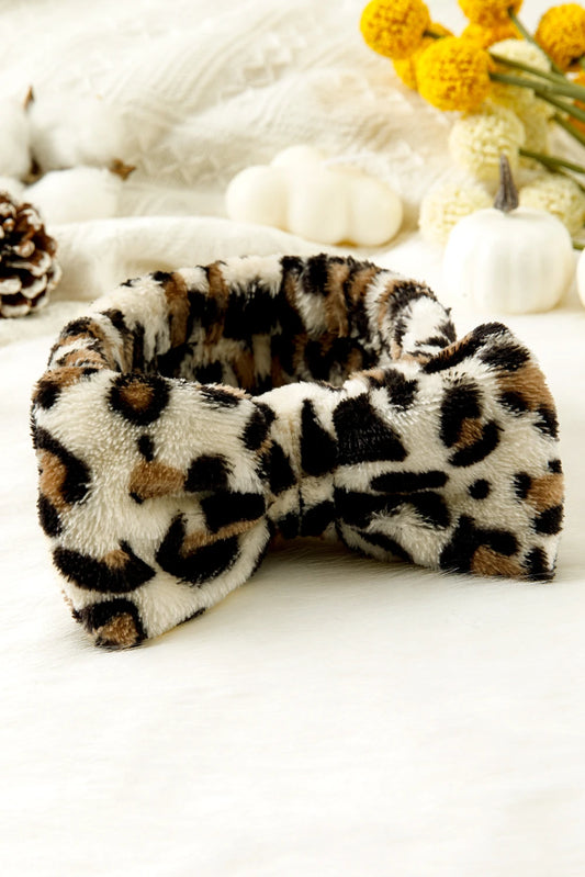 Parchment Leopard Print Bow Knot Wide Elastic Headband