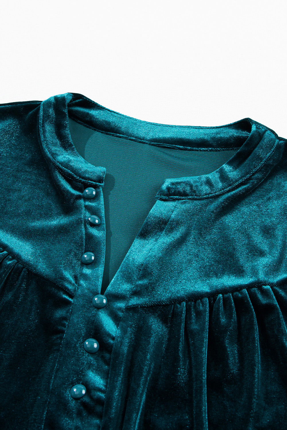 Gold Flame Lantern Sleeve Beaded Split V Neck Velvet Top
