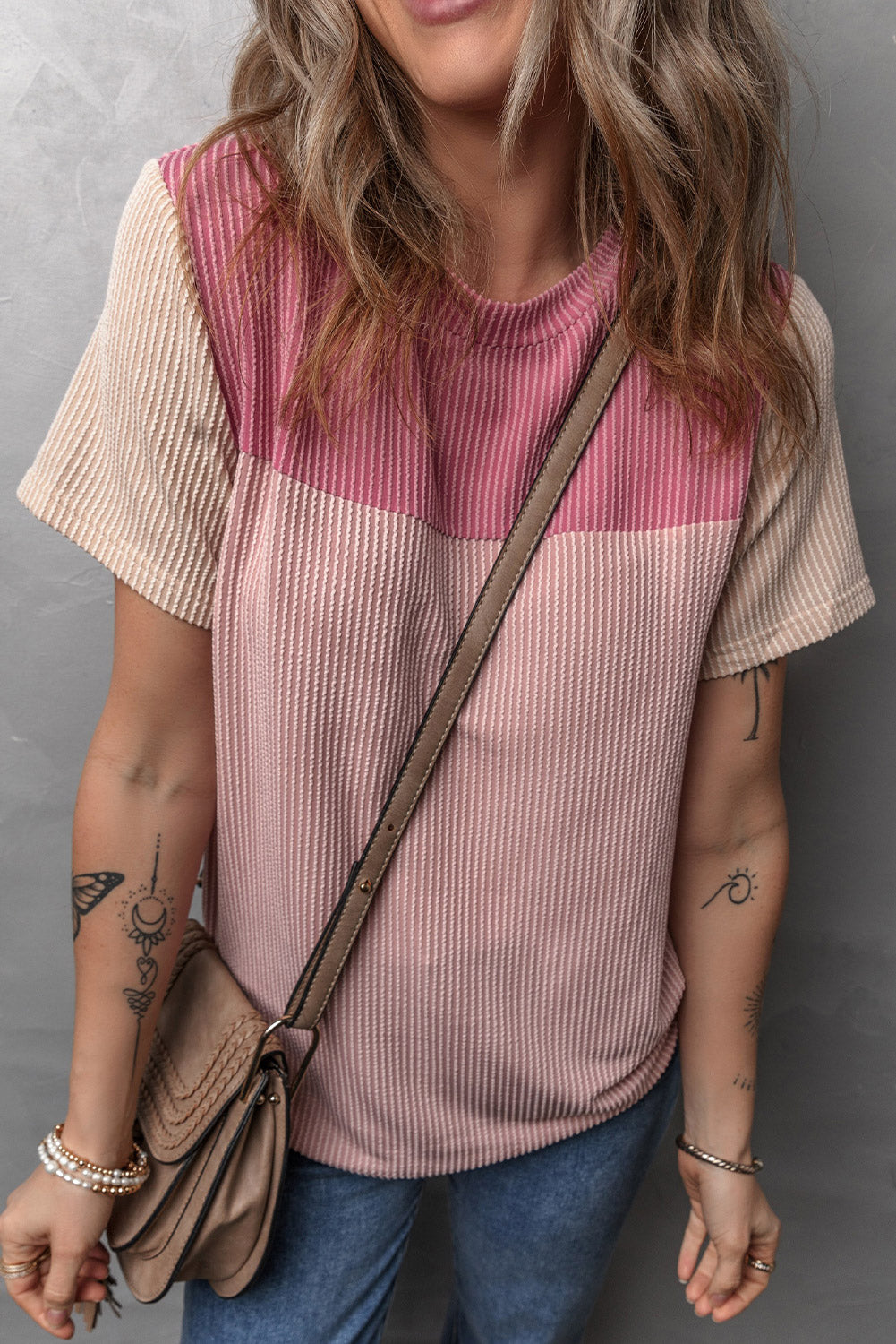 Women's Rib Textured Colorblock T Shirt