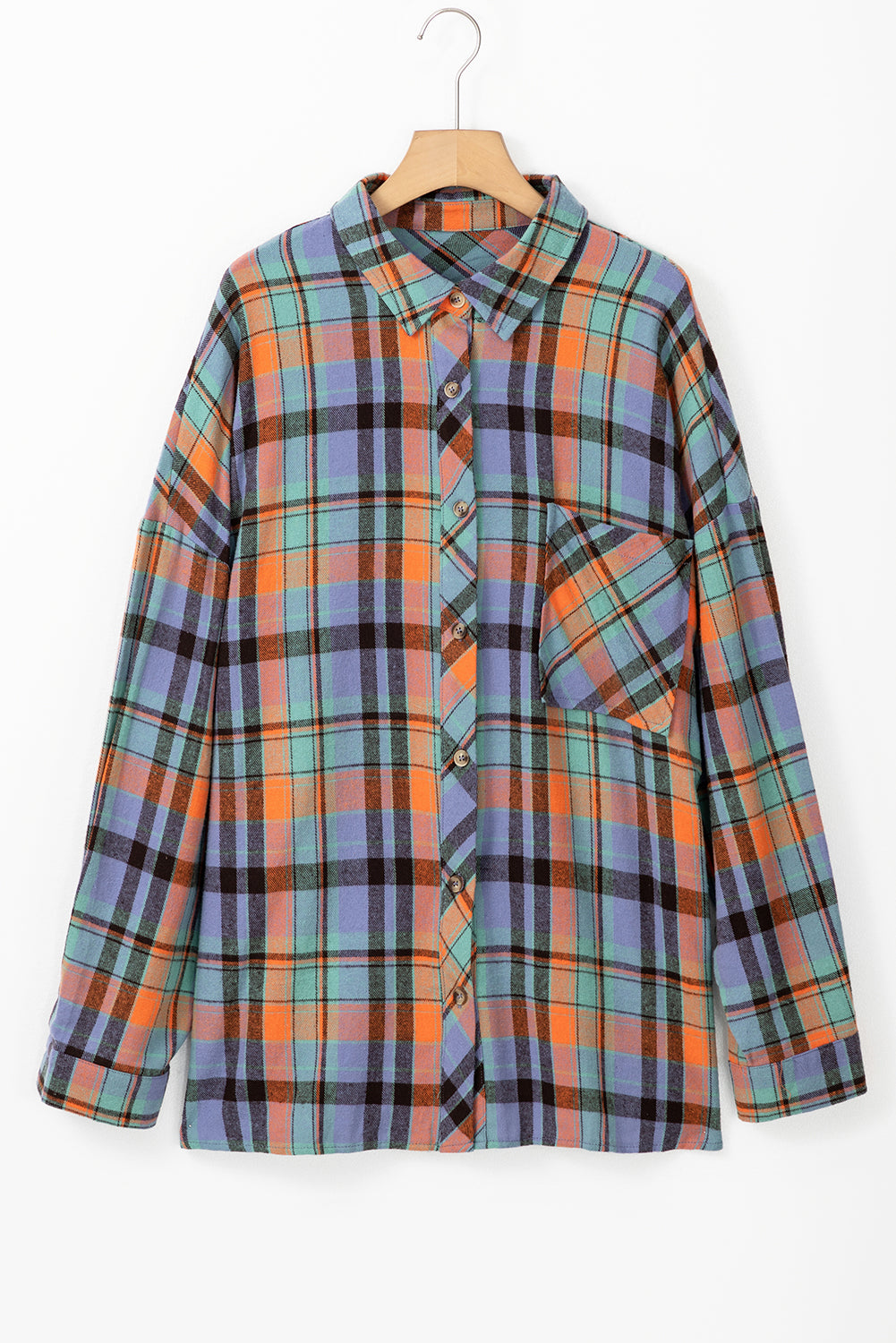 Plus Size Plaid Print Buttoned Shirt
