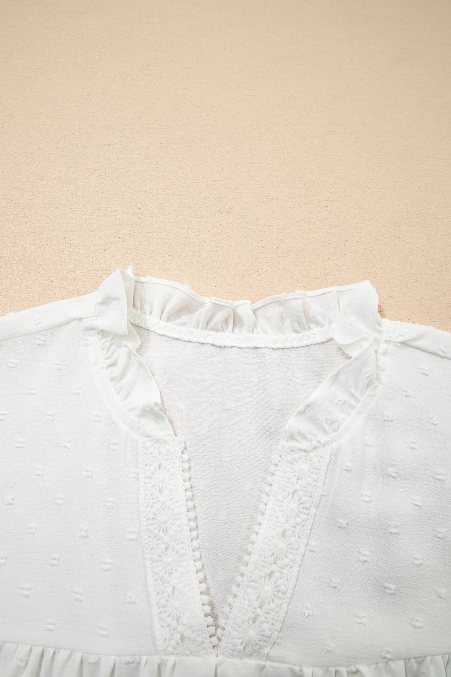 White Plus Size Swiss Dot Ruffle Lace Trim V Neck Tank Top