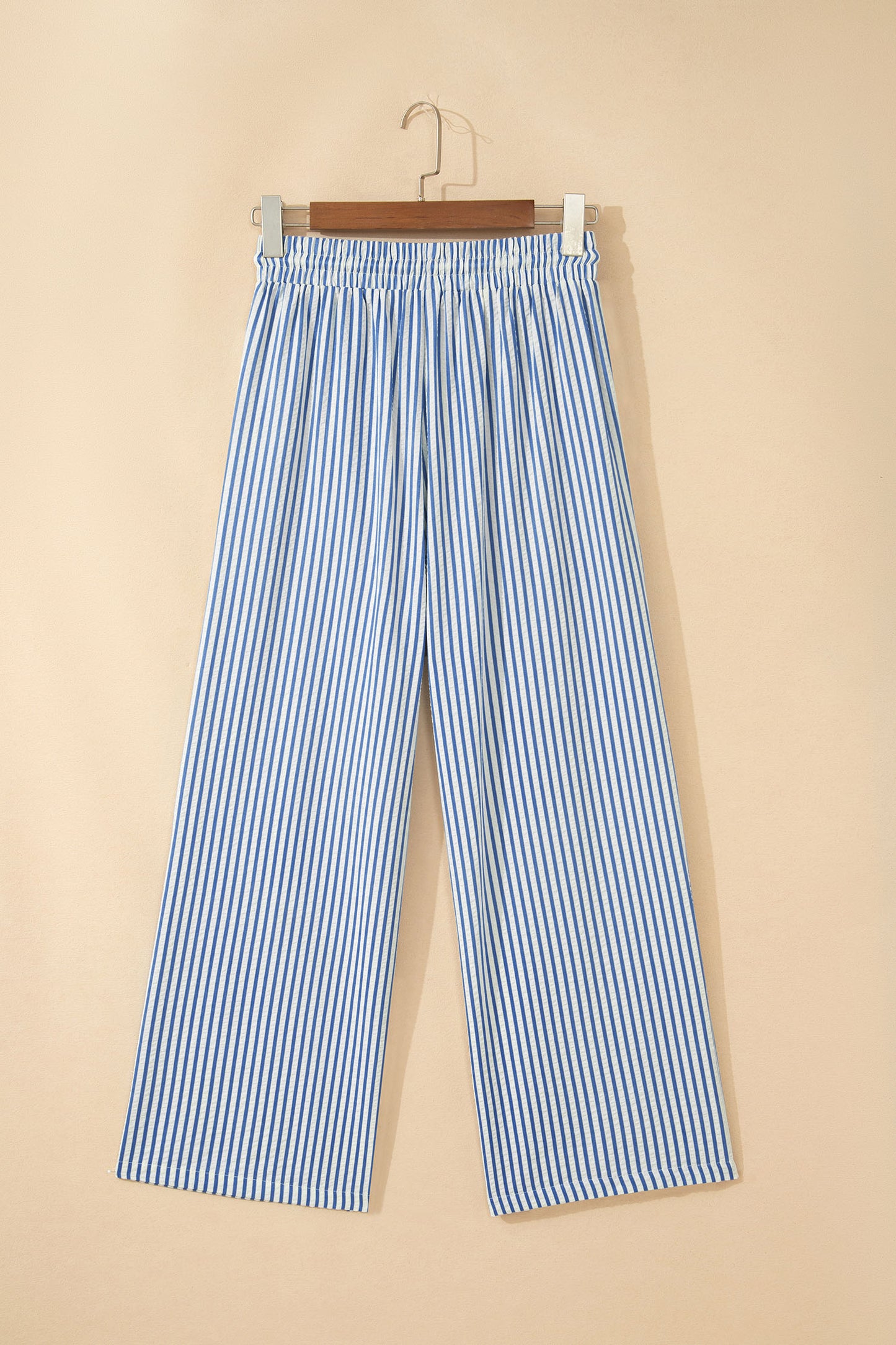Blue Stripe Drawstring Elastic Waist Ankle Length Shift Pants