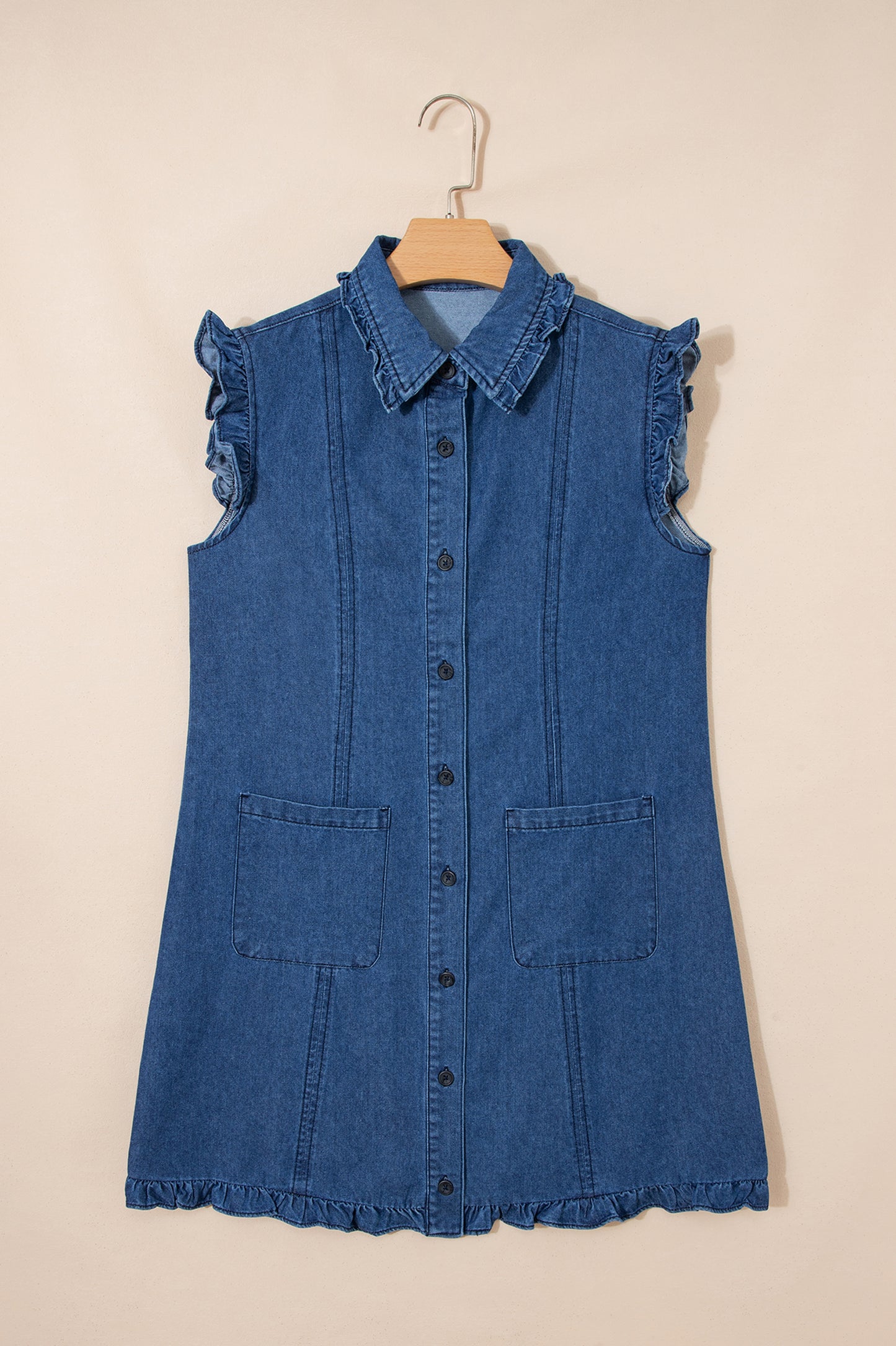 Patchwork Cotton Mini Dress Ruffle Shift High Waist