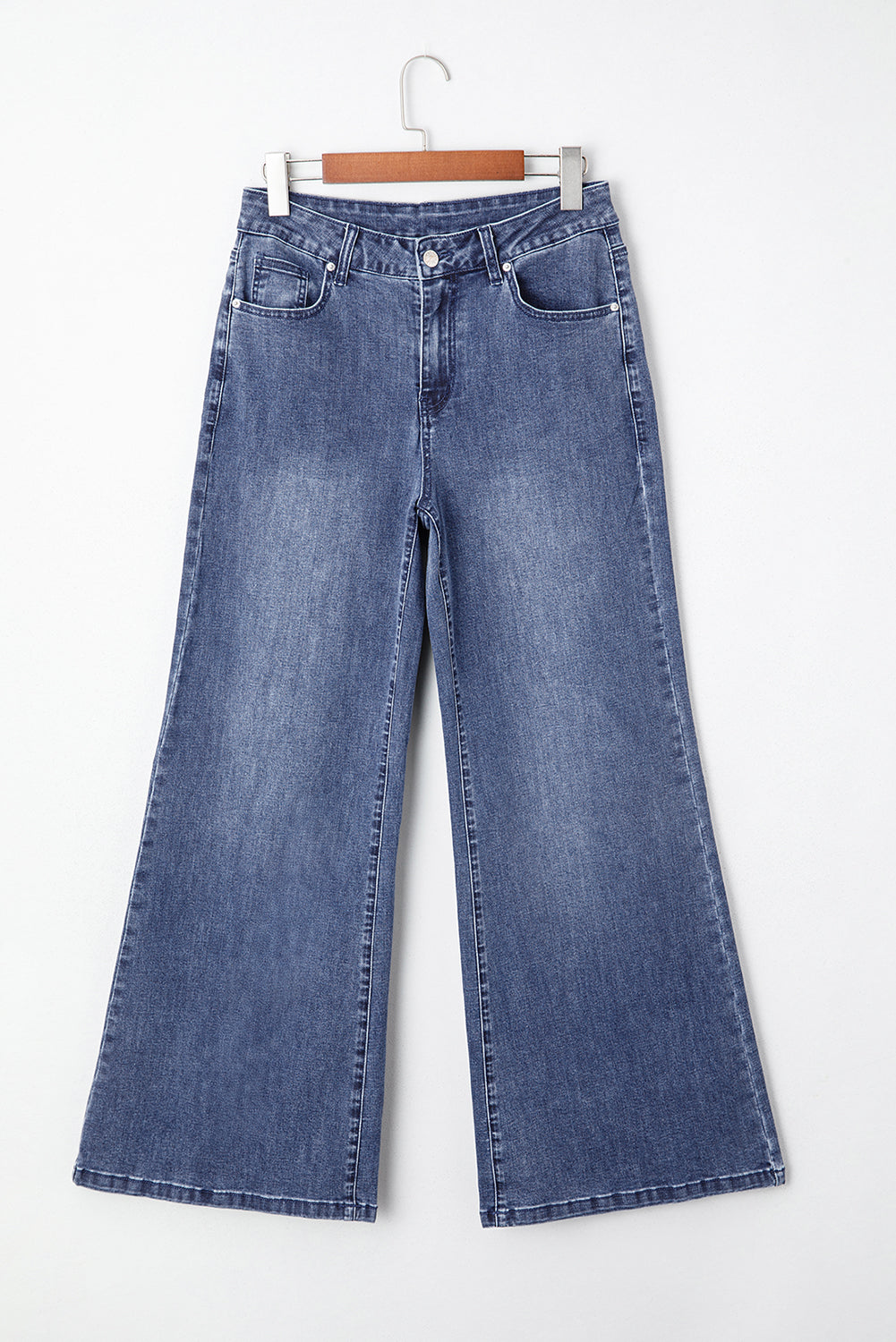 Beau Blue High Waist Button Zip Fly Bell Bottom Jeans
