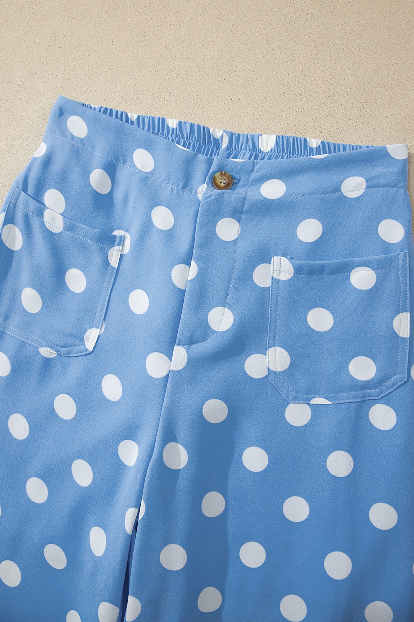 White Polka Dot Print Patched Pocket Loose Pants