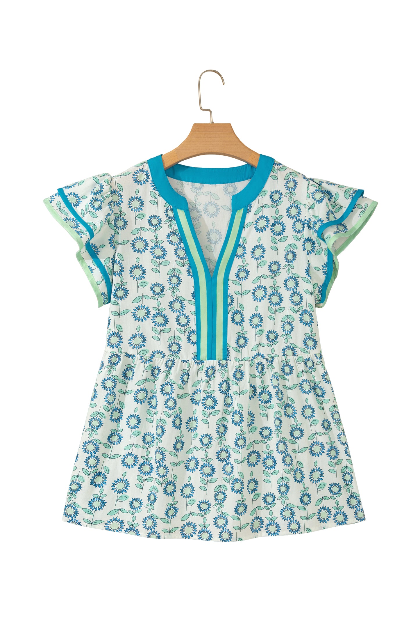 Floral Cotton Blend Babydoll Blouse Flutter Sleeve Top