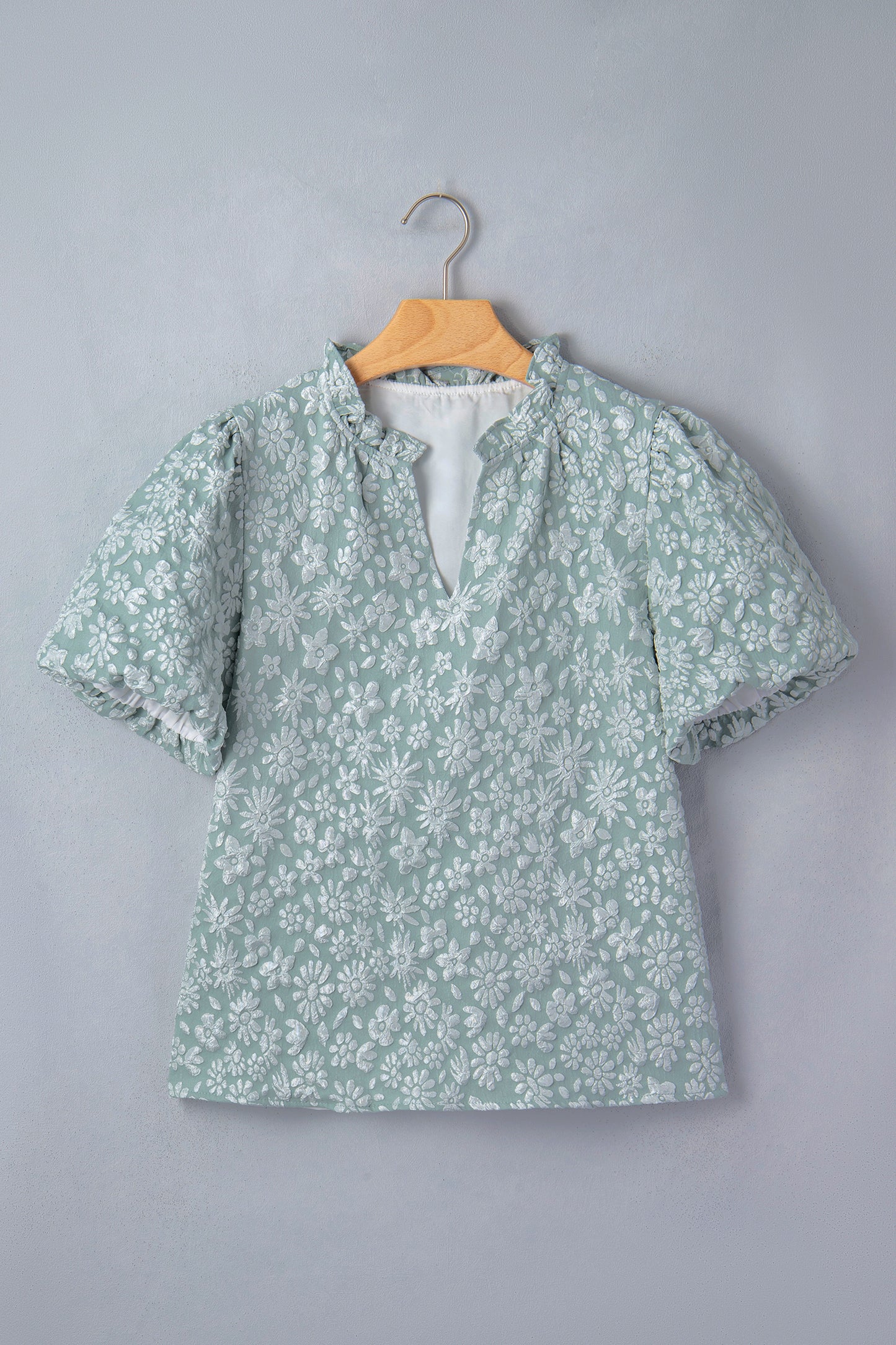 Floral Jacquard Western Blouse Puff Sleeve Top