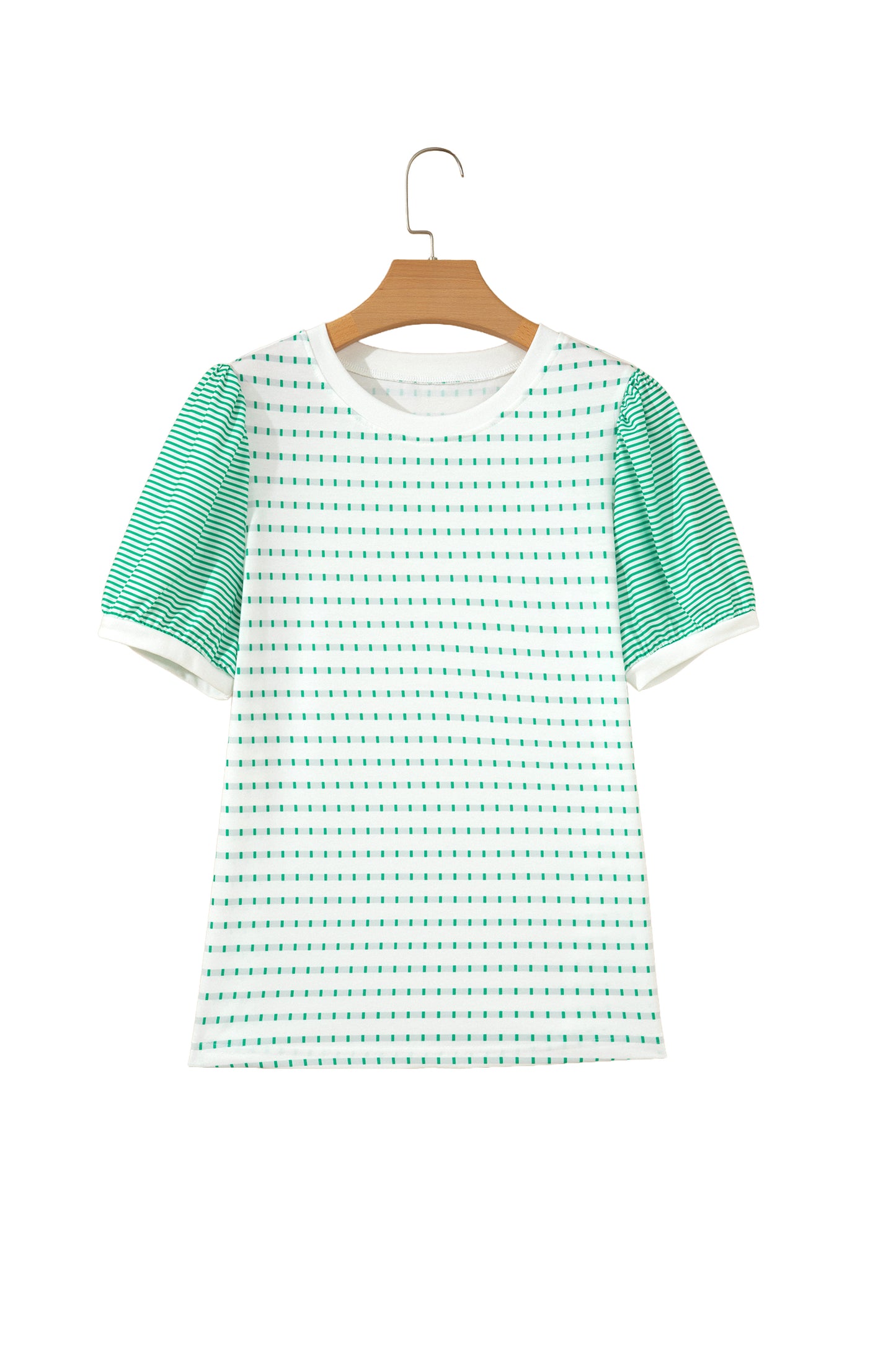 Green Stripe Puff Sleeve Textured Boutique Tee