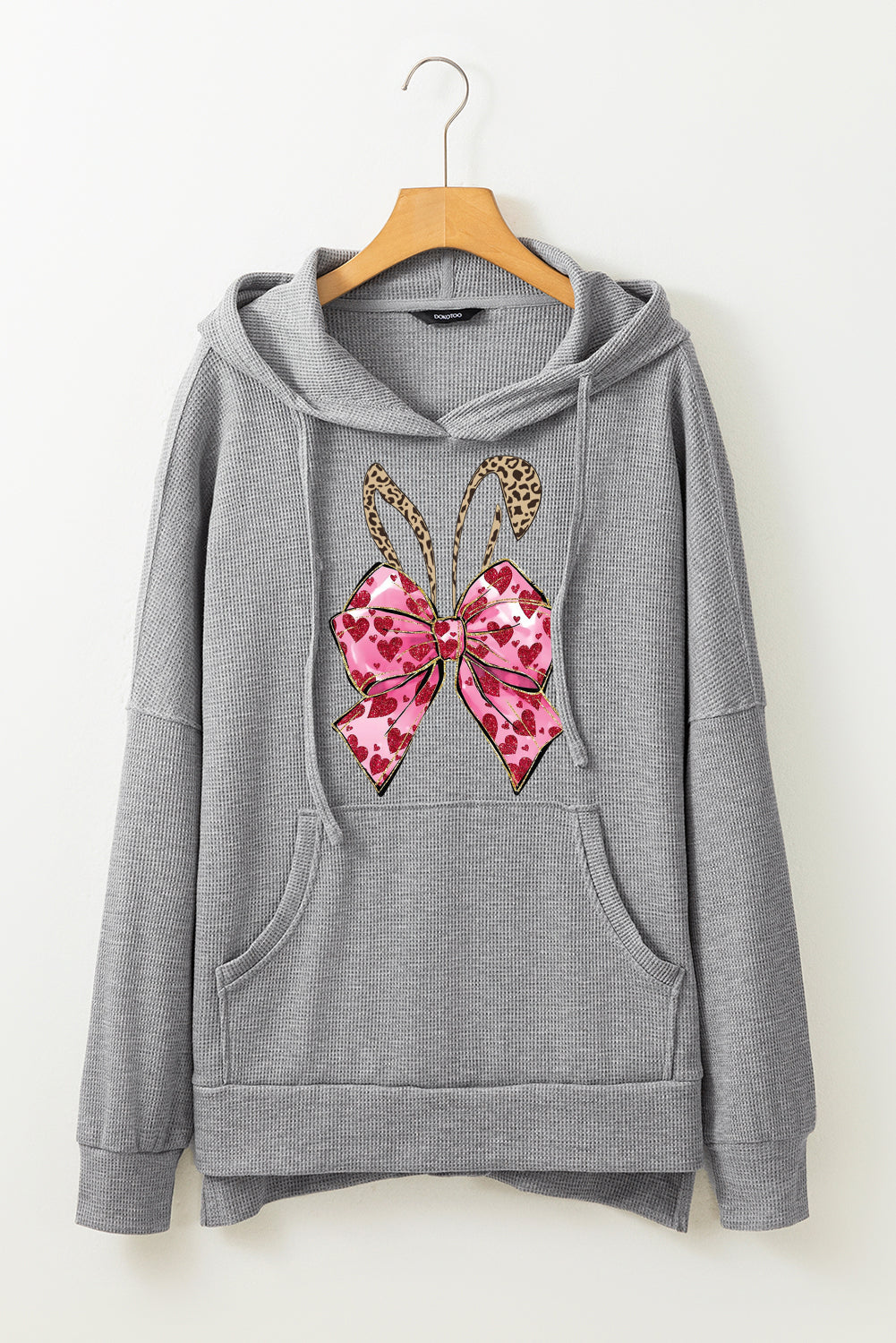 Leopard Graphic Easter Waffle Knit Fleece-Lined High-Low Hoodie