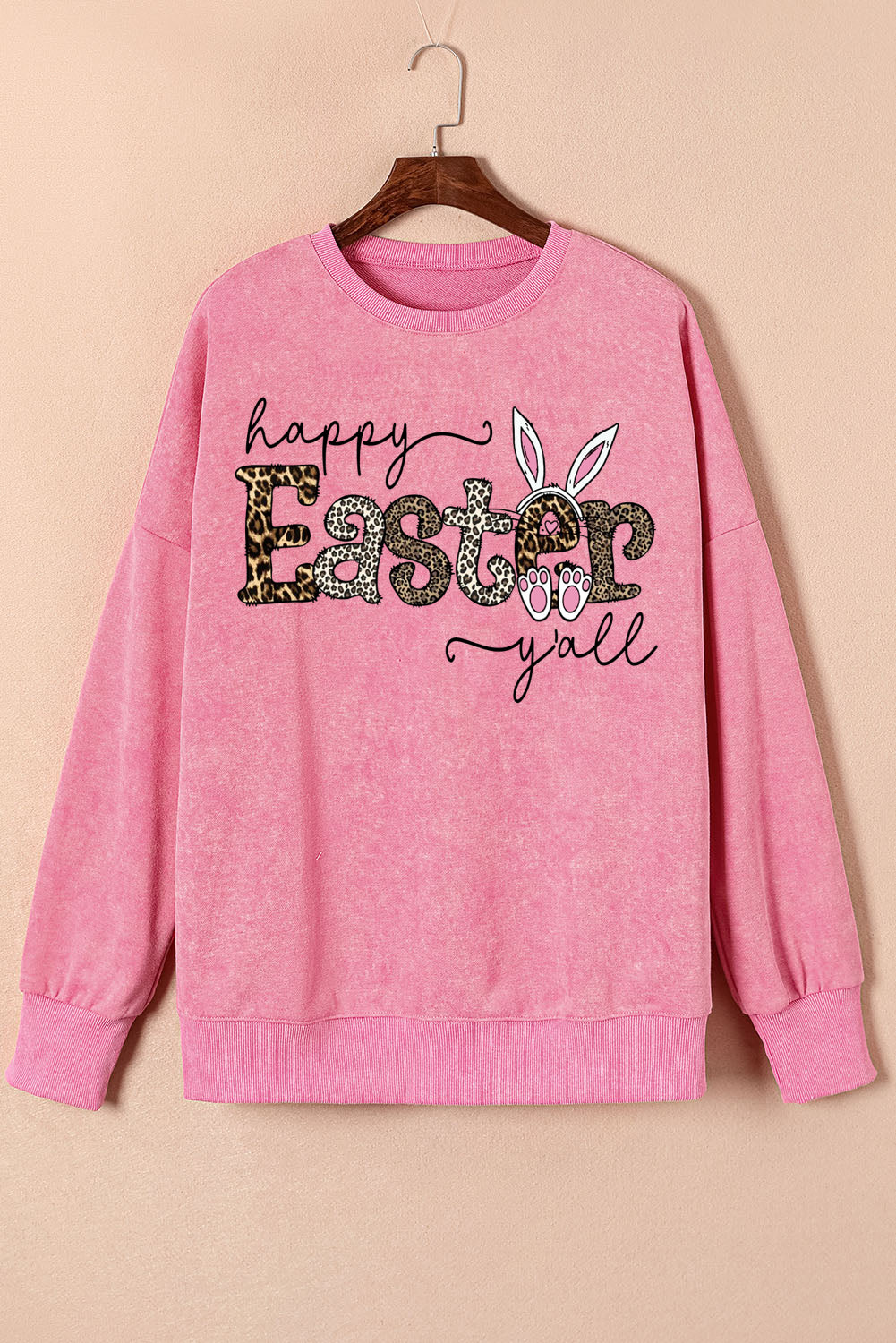 Leopard Easter Drop Shoulder Ribbed Trim Oversized Sweatshirt