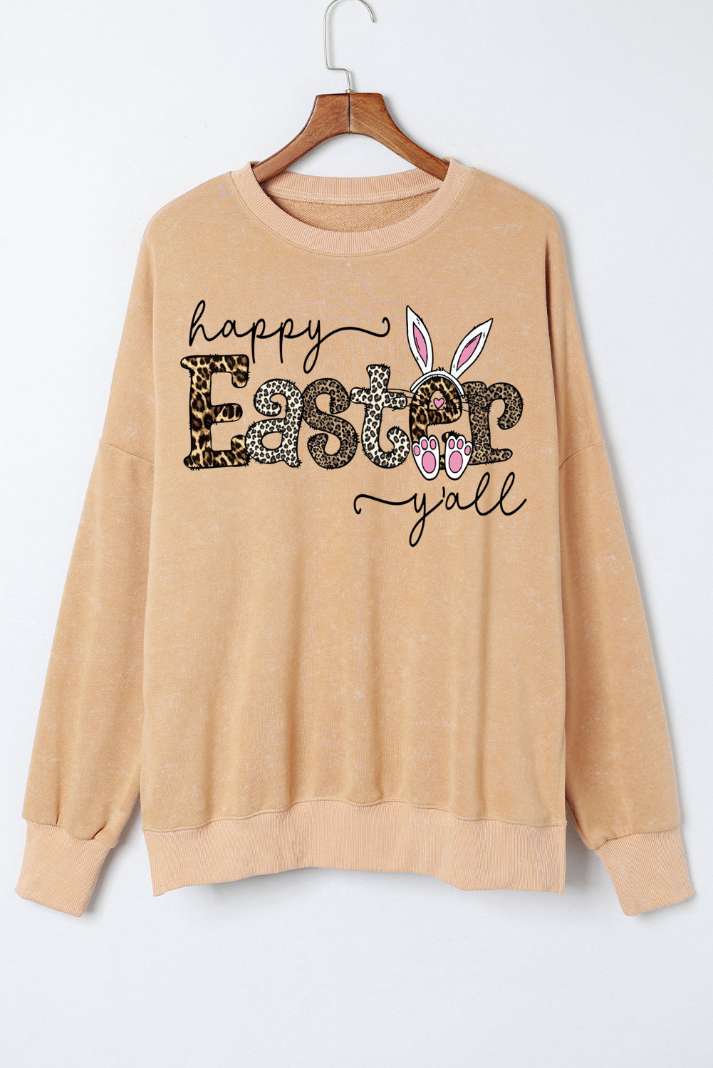 Leopard Easter Drop Shoulder Ribbed Trim Oversized Sweatshirt