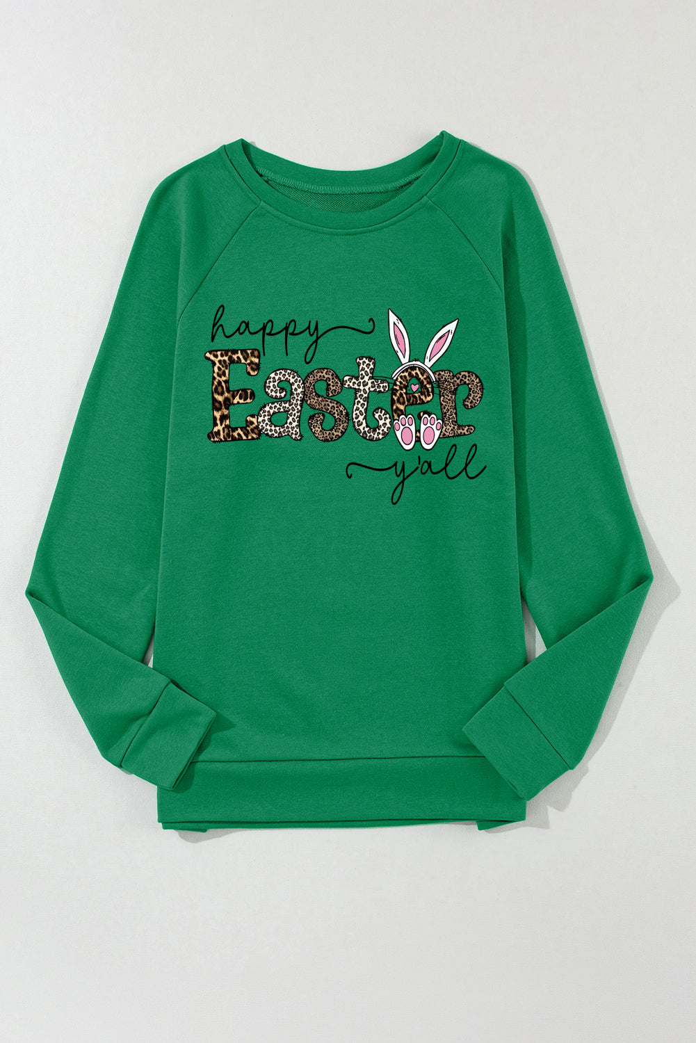 Leopard Print Easter Graphic Raglan Sleeve Crew Neck Sweatshirt