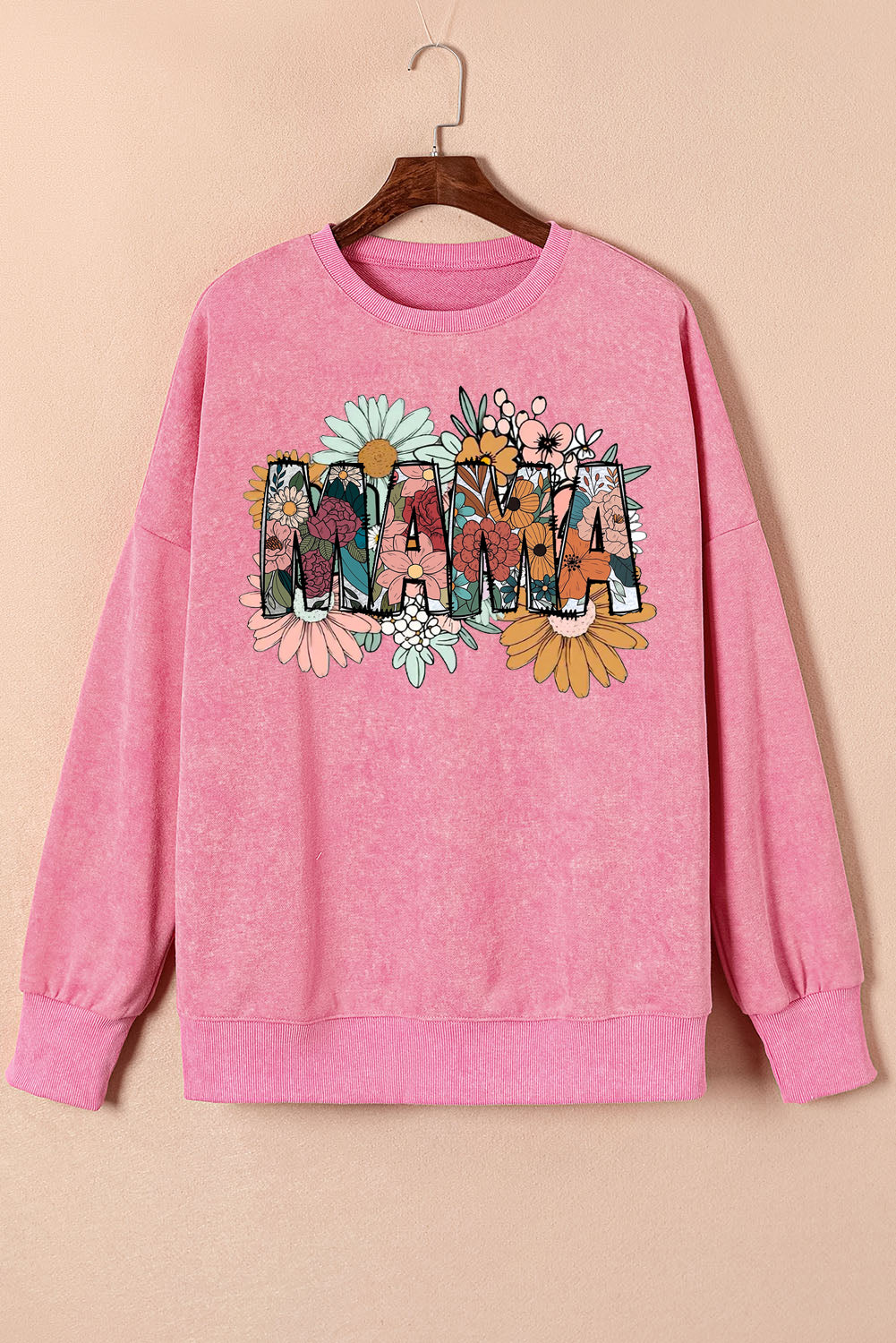 Mother's Day Floral Print Drop Shoulder Ribbed Trim Oversized Sweatshirt