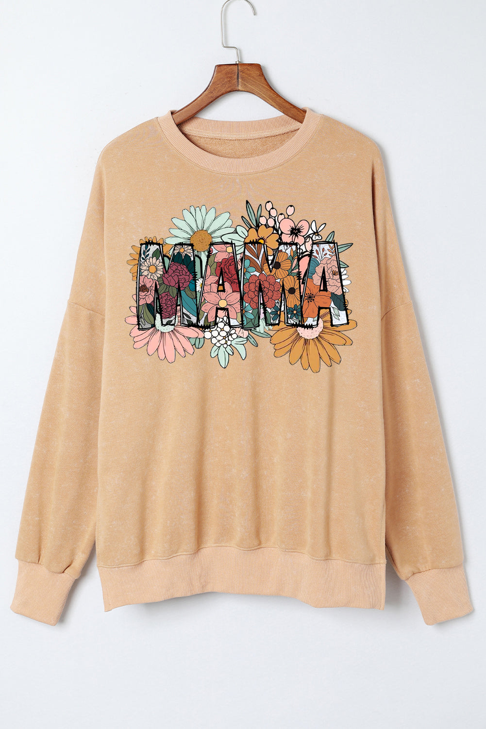 Mother's Day Floral Print Drop Shoulder Ribbed Trim Oversized Sweatshirt