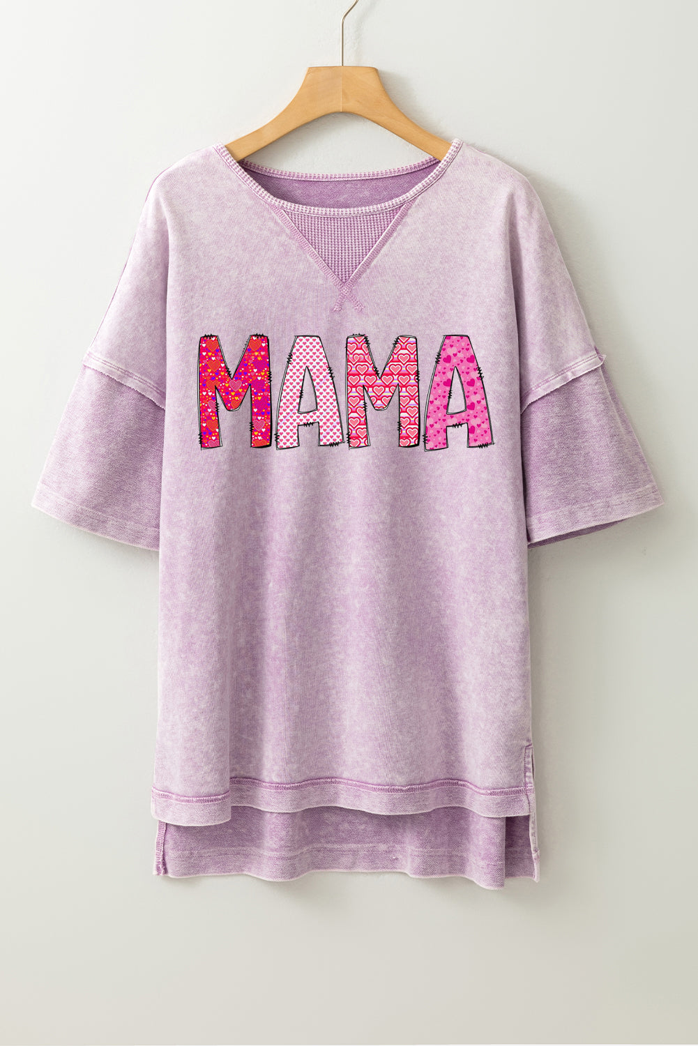MAMA Letters Print Mineral Wash Oversized Drop Shoulder Tee