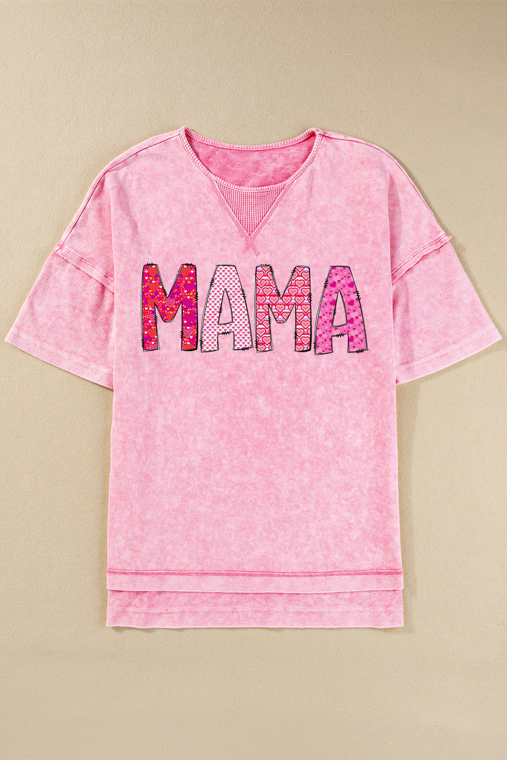 MAMA Letters Print Mineral Wash Oversized Drop Shoulder Tee
