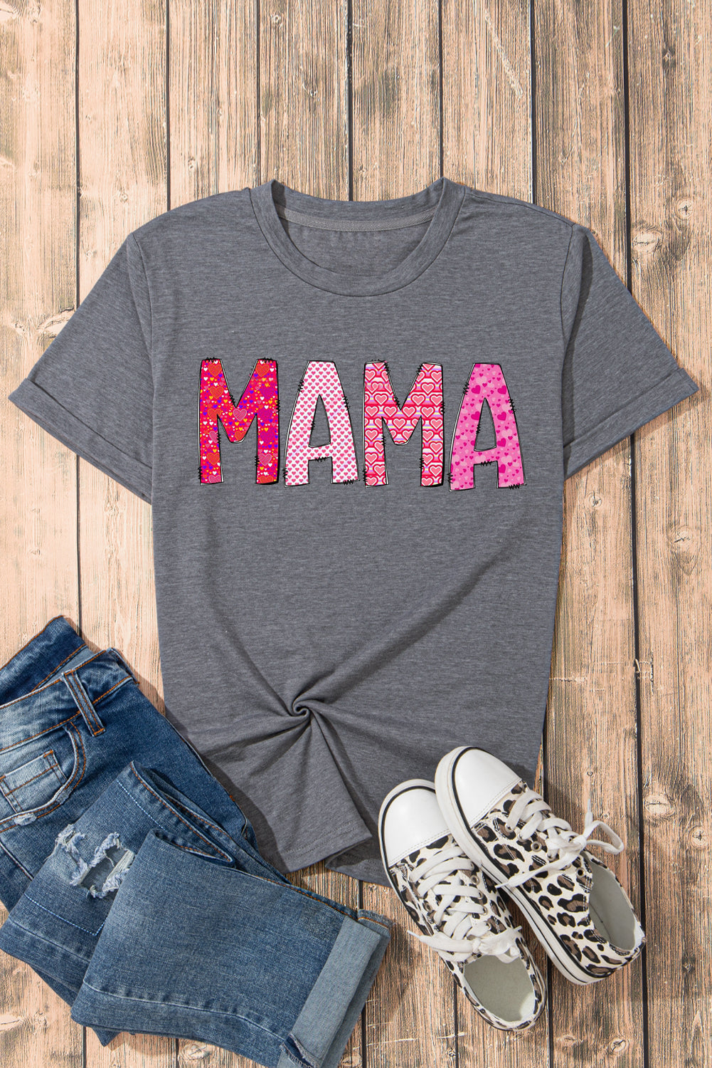 MAMA Letters Print Casual Plain Crew Neck T-Shirt