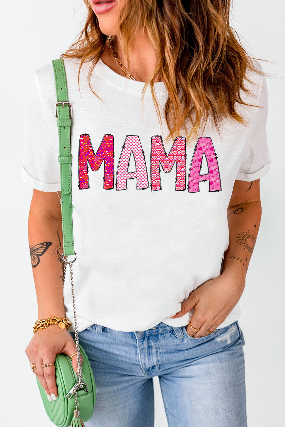 MAMA Letters Print Casual Plain Crew Neck T-Shirt