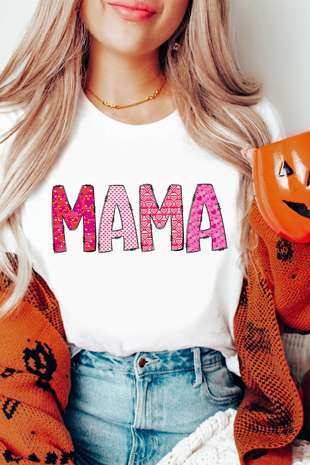 MAMA Letters Print Casual Plain Crew Neck T-Shirt