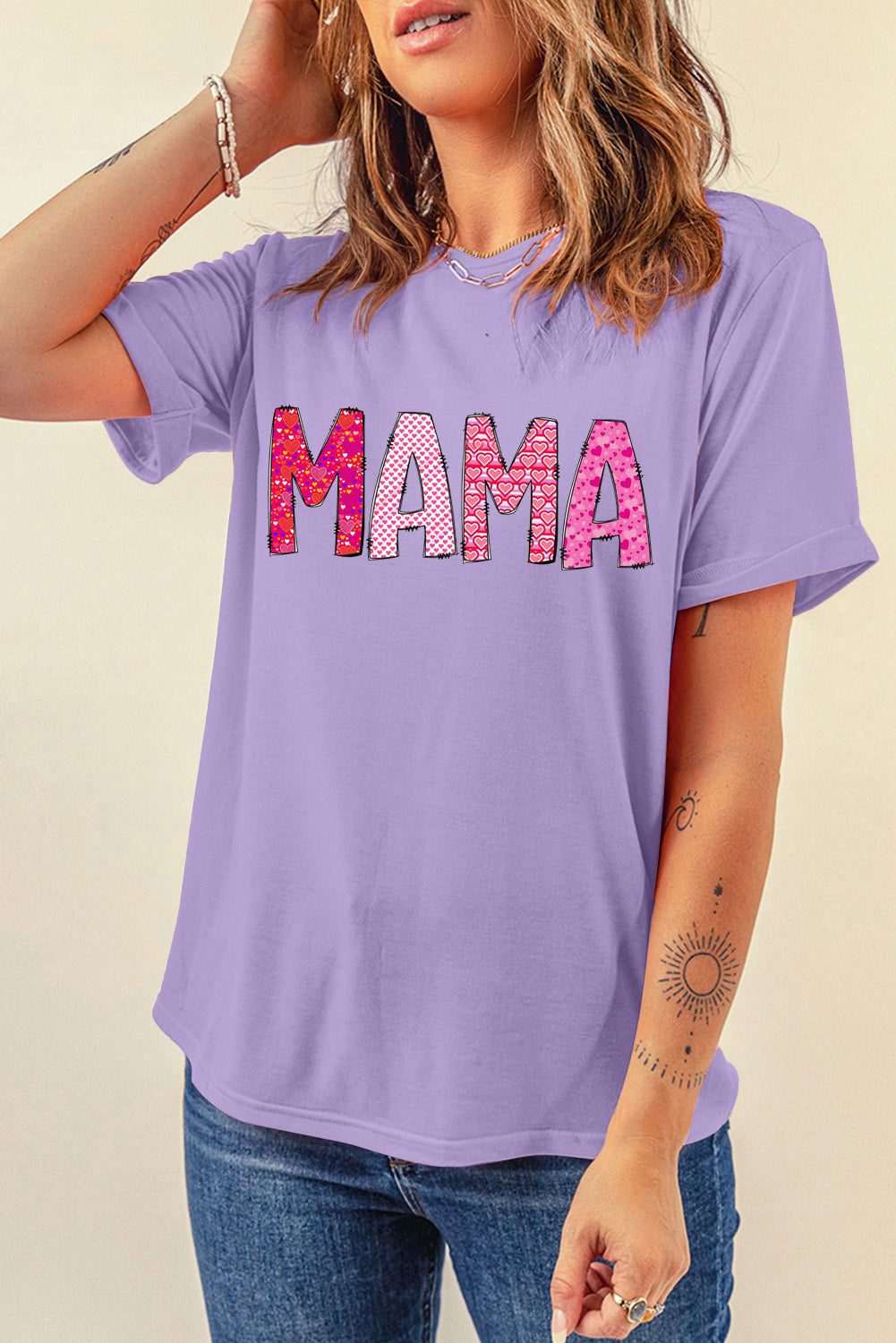 MAMA Letters Print Casual Plain Crew Neck T-Shirt