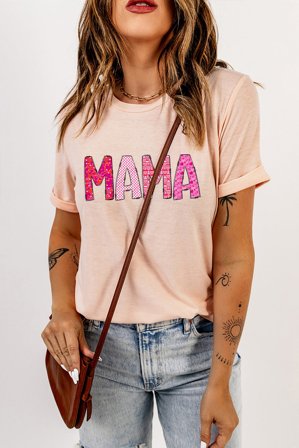 MAMA Letters Printed Solid Color Crew Neck T-Shirt