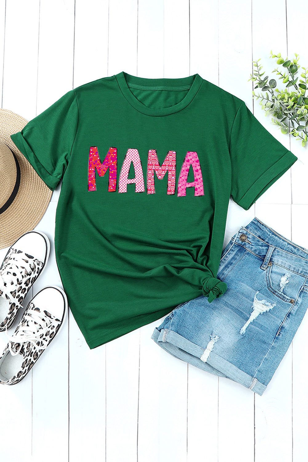 MAMA Letters Printed Solid Color Crew Neck T-Shirt