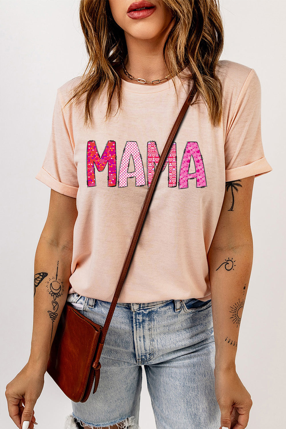 MAMA Letters Printed Solid Color Crew Neck T-Shirt