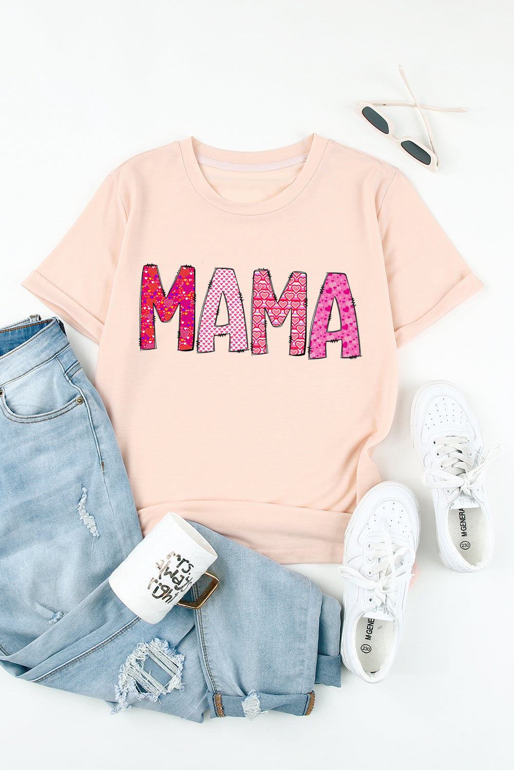 MAMA Letters Printed Solid Color Crew Neck T-Shirt