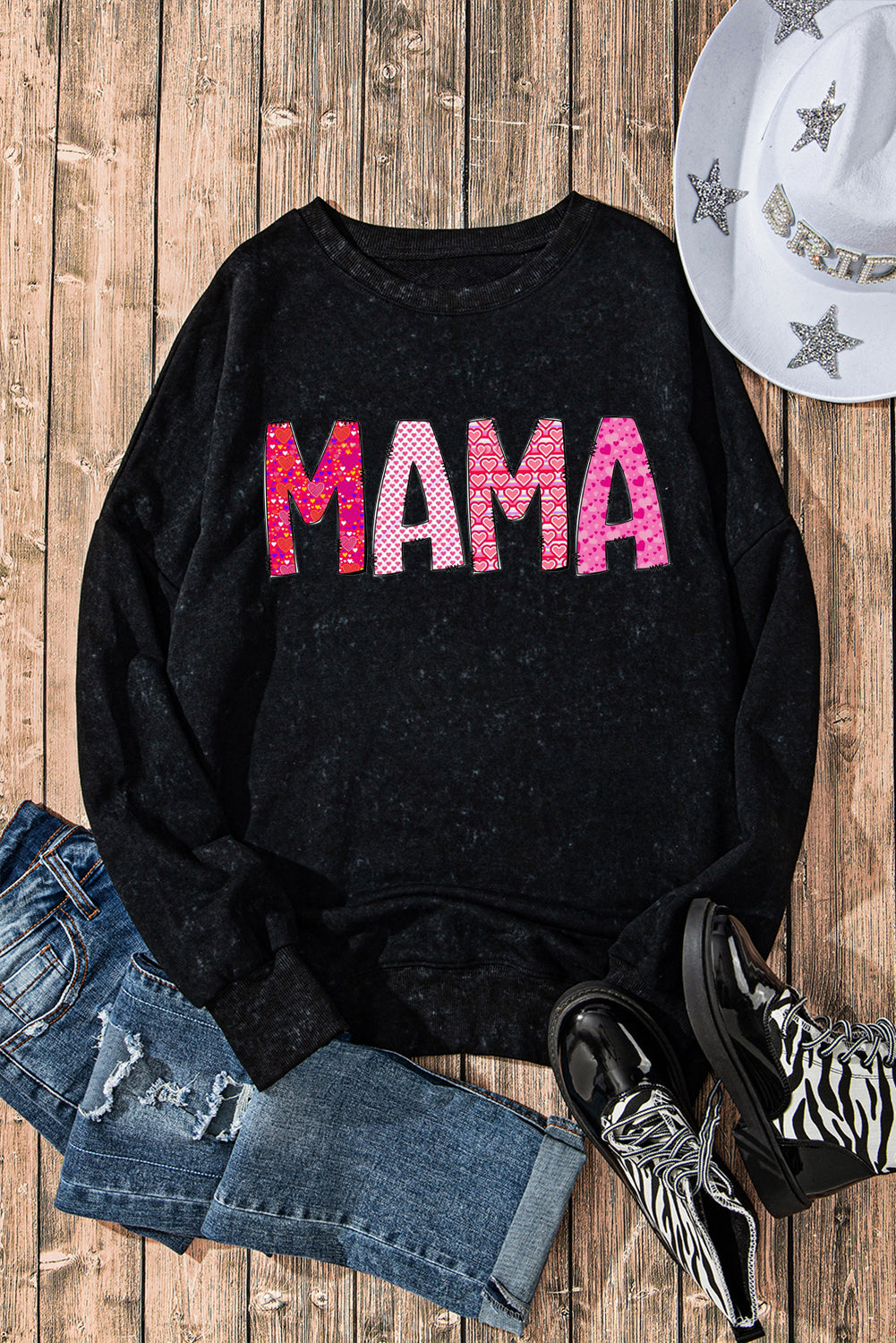 MAMA Letters Print Drop Shoulder Ribbed Trim Oversized Sweatshirt