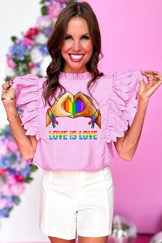 Pride Moon Solid Color Scalloped Ruffle Sleeve Top