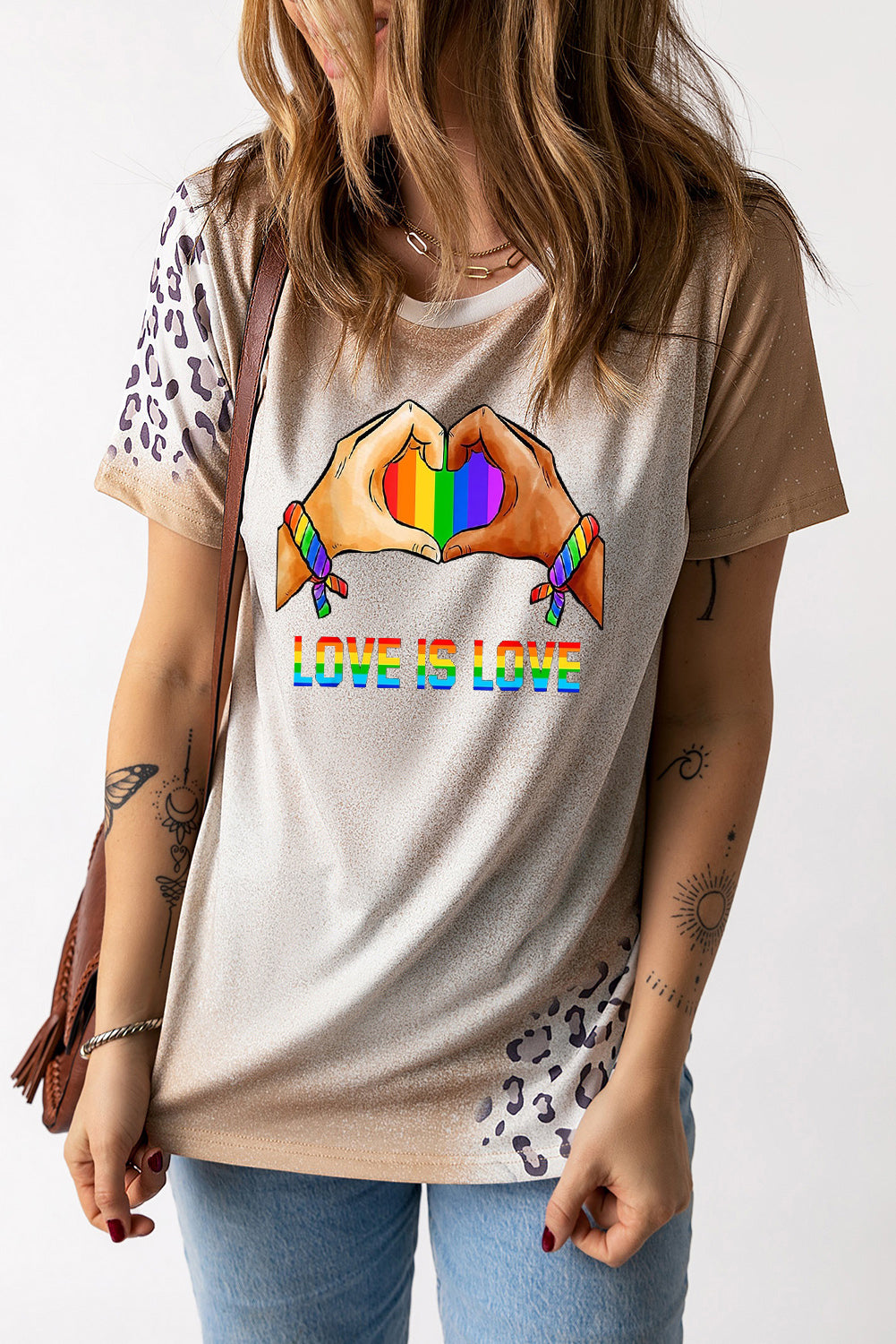 Pride Bleached Leopard Print Crew Neck T Shirt