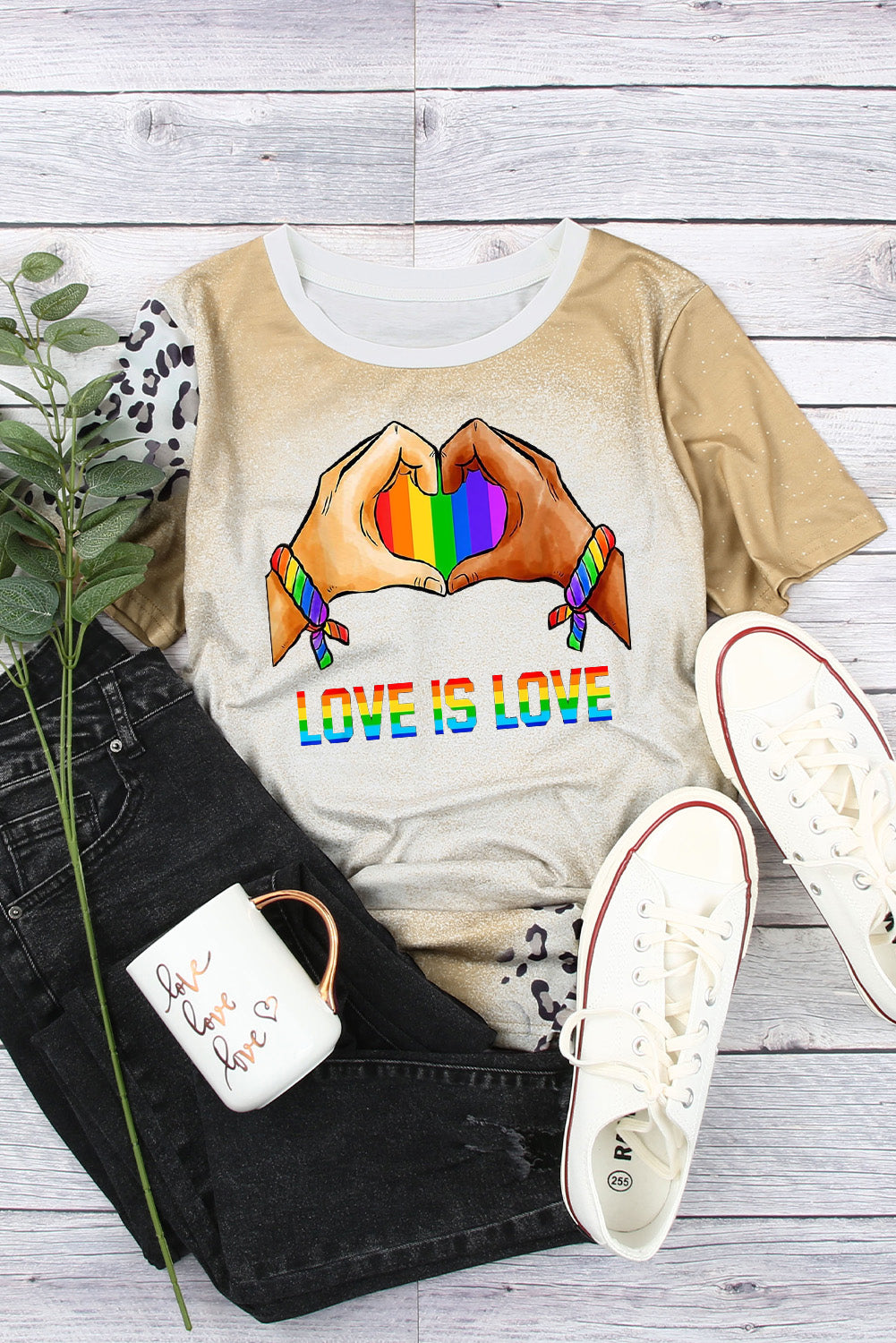 Pride Bleached Leopard Print Crew Neck T Shirt
