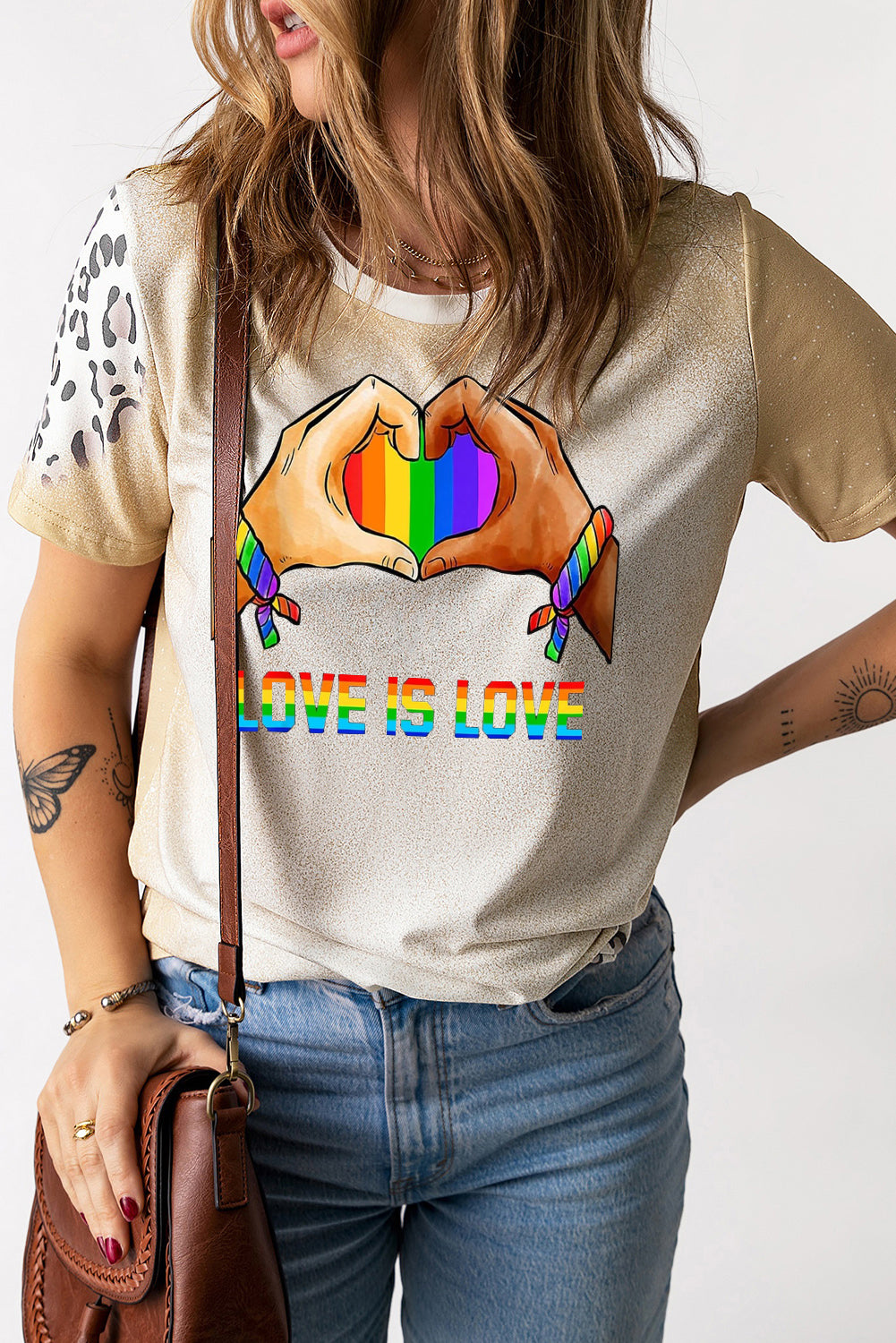 Pride Bleached Leopard Print Crew Neck T Shirt