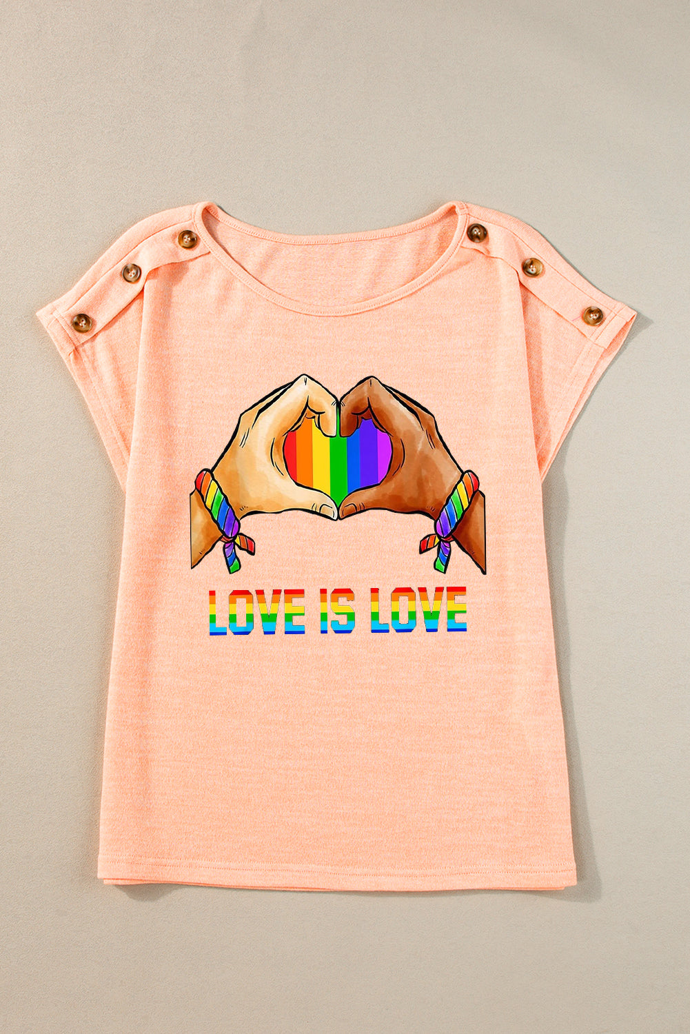 Pride Button Detail Batwing Sleeve Casual Tee