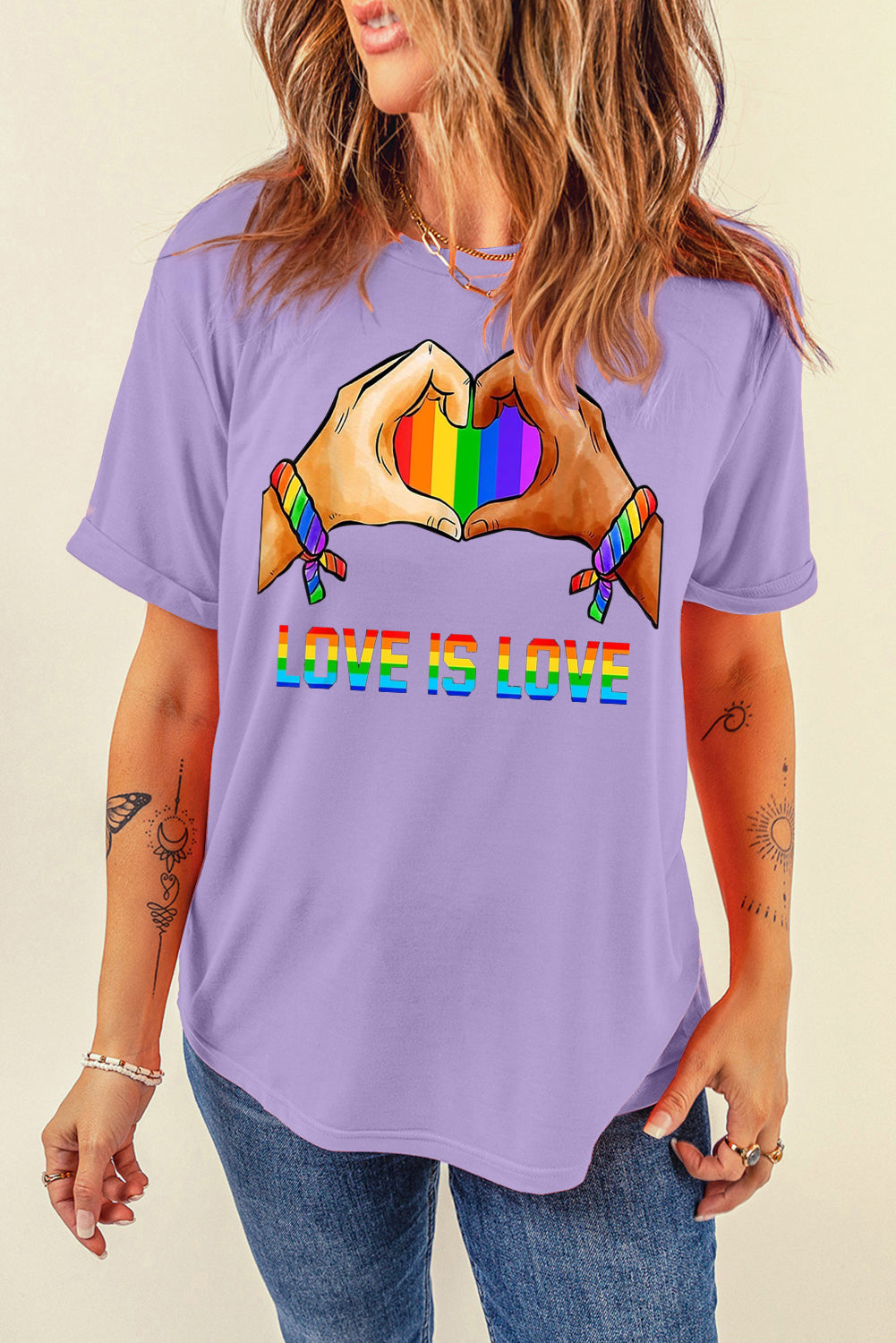 Pride Moon Print Casual Plain Crew Neck T-Shirt