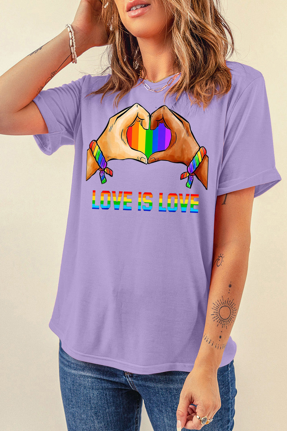 Pride Moon Print Casual Plain Crew Neck T-Shirt