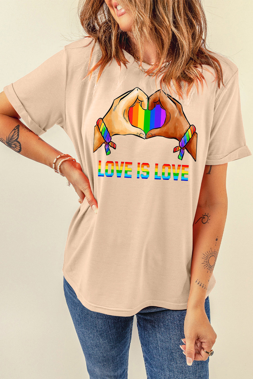 Pride Moon Print Casual Plain Crew Neck T-Shirt