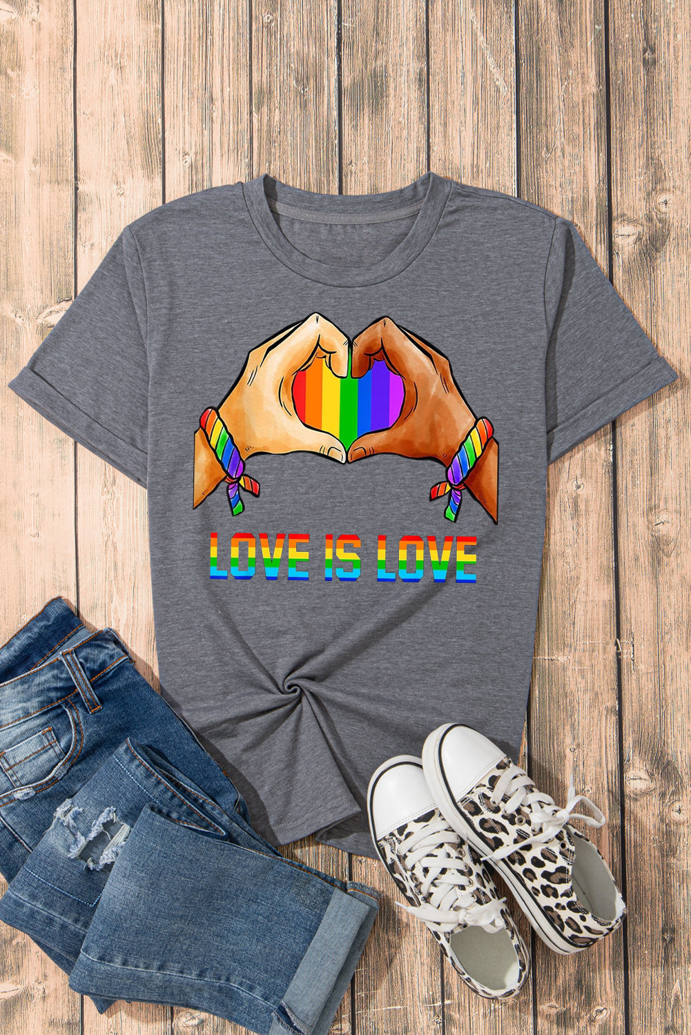 Pride Moon Print Casual Plain Crew Neck T-Shirt