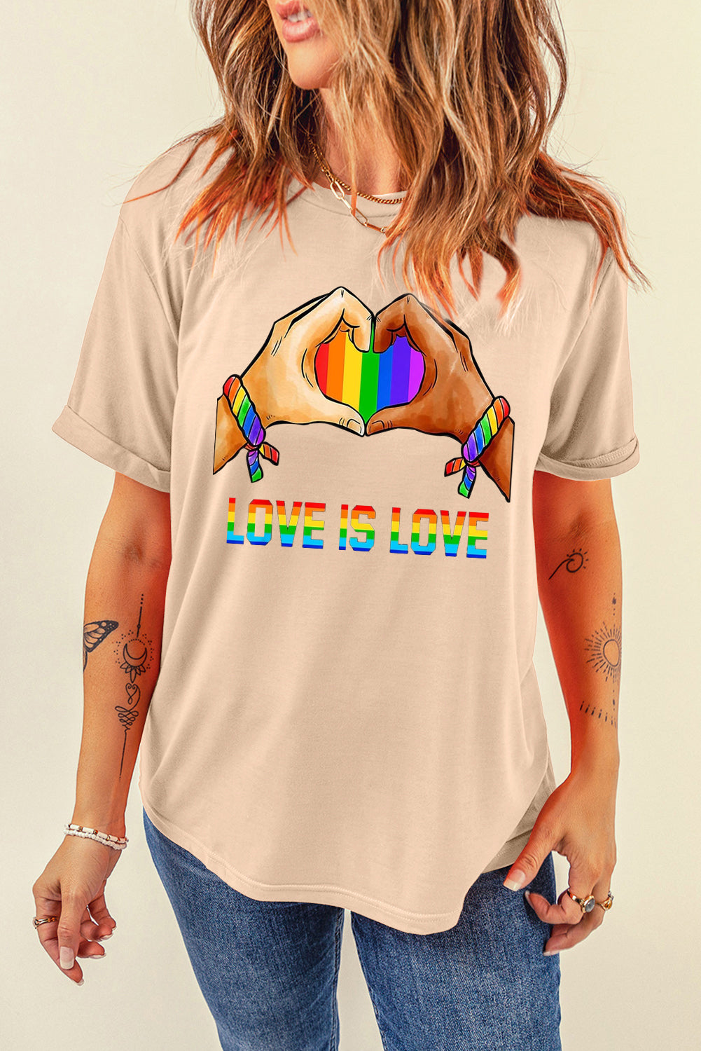 Pride Moon Print Casual Plain Crew Neck T-Shirt