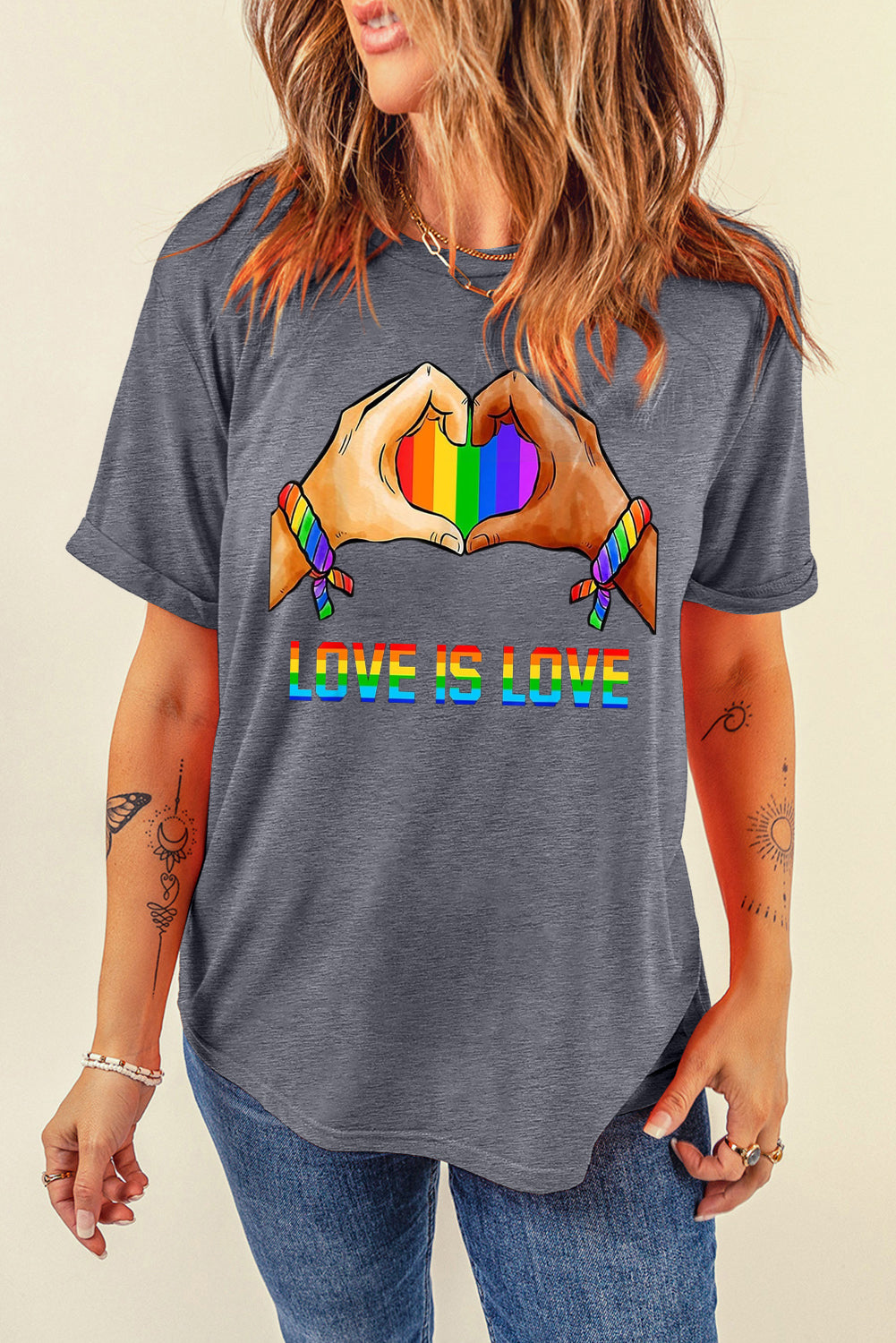 Pride Moon Print Casual Plain Crew Neck T-Shirt