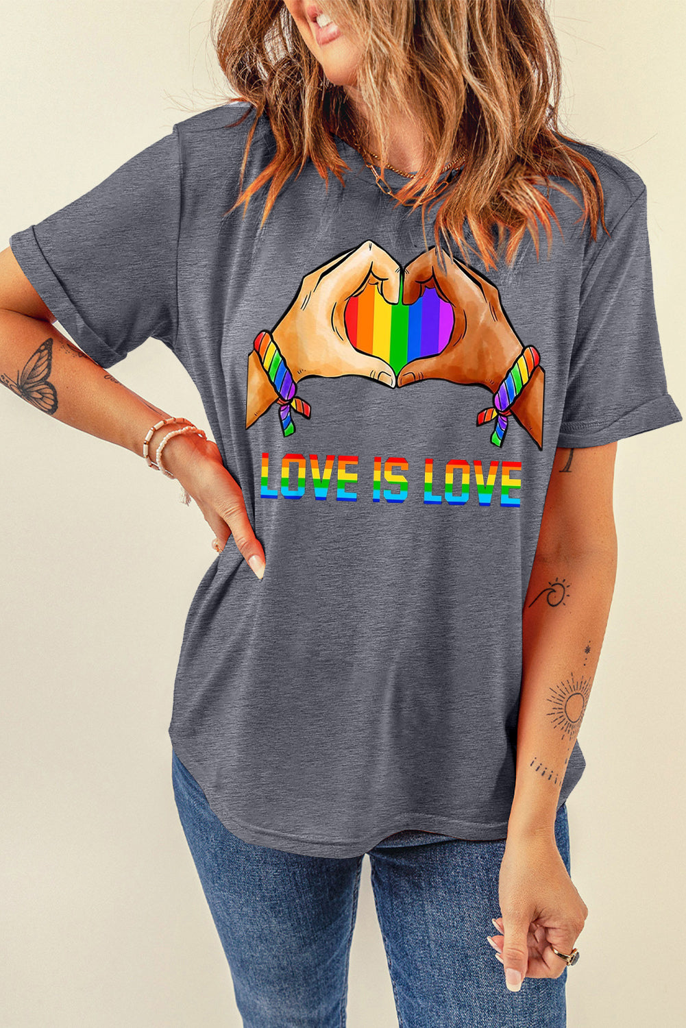 Pride Moon Print Casual Plain Crew Neck T-Shirt