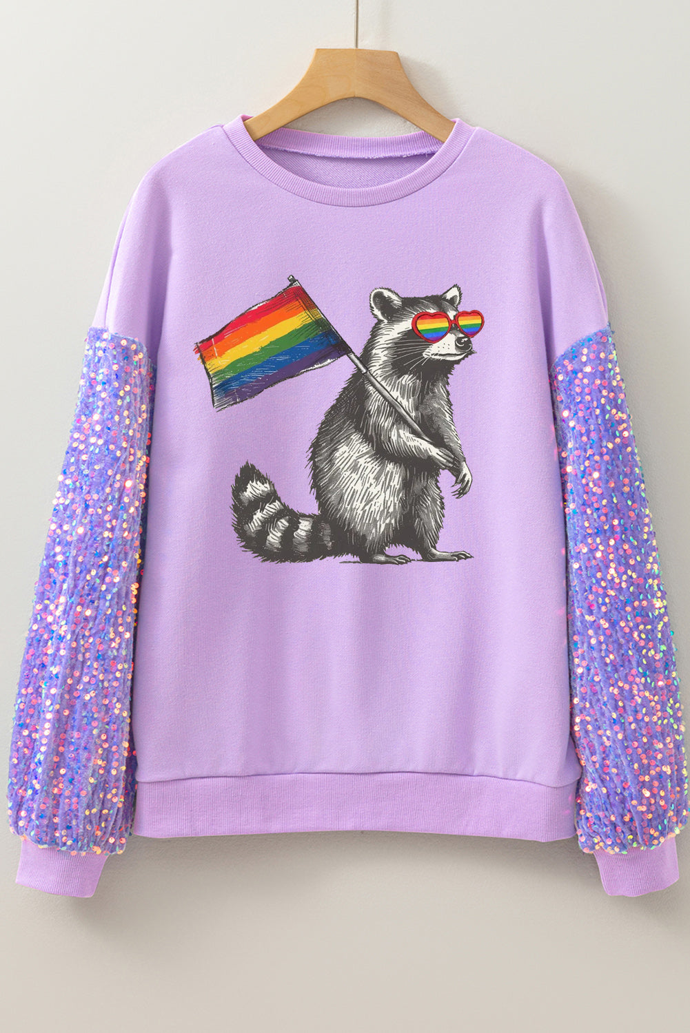 Rainbow Sequin Patchwork Long Sleeve Pullover