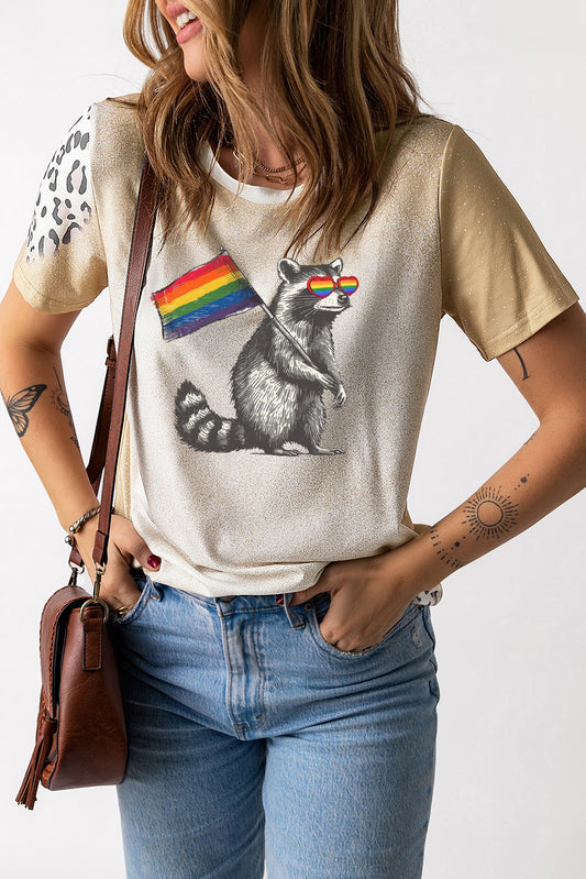 Pride Rainbow Bleached Leopard Print Crew Neck Top