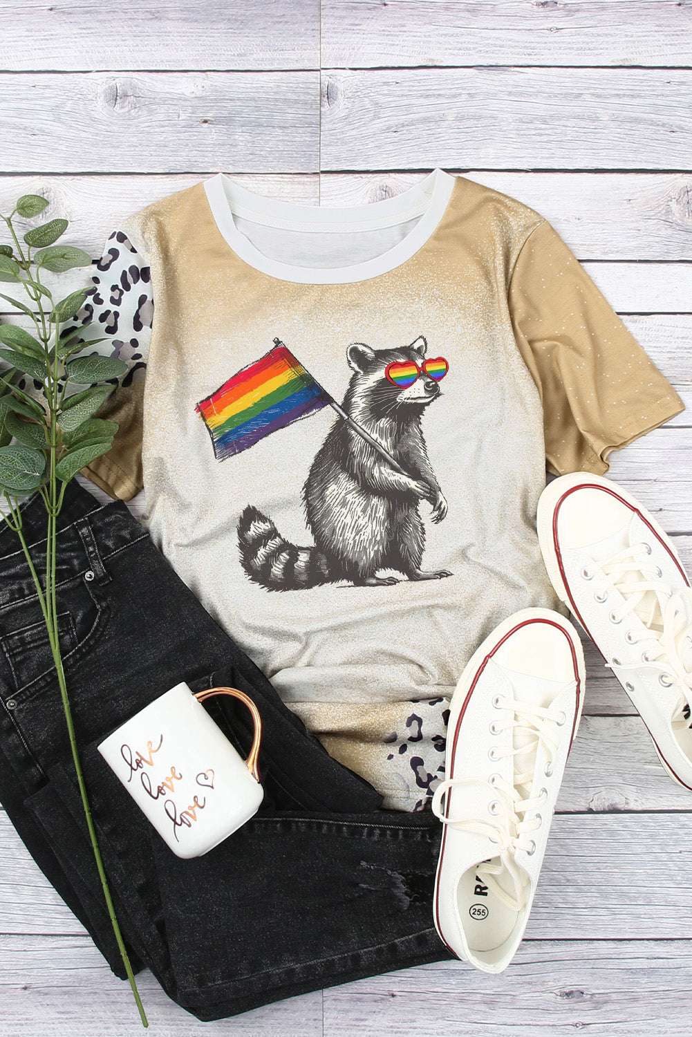 Pride Rainbow Bleached Leopard Print Crew Neck Top